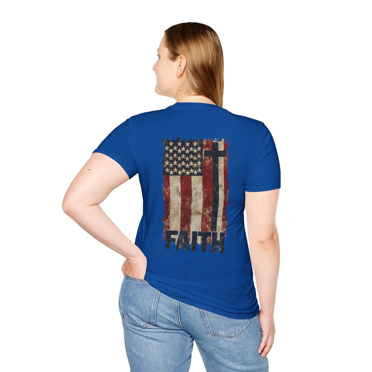 Faith-Inspired Unisex Softstyle T-Shirt, Vintage American Flag Tee, Inspirational Faith Shirt, Christian Apparel, Gifts for Believers