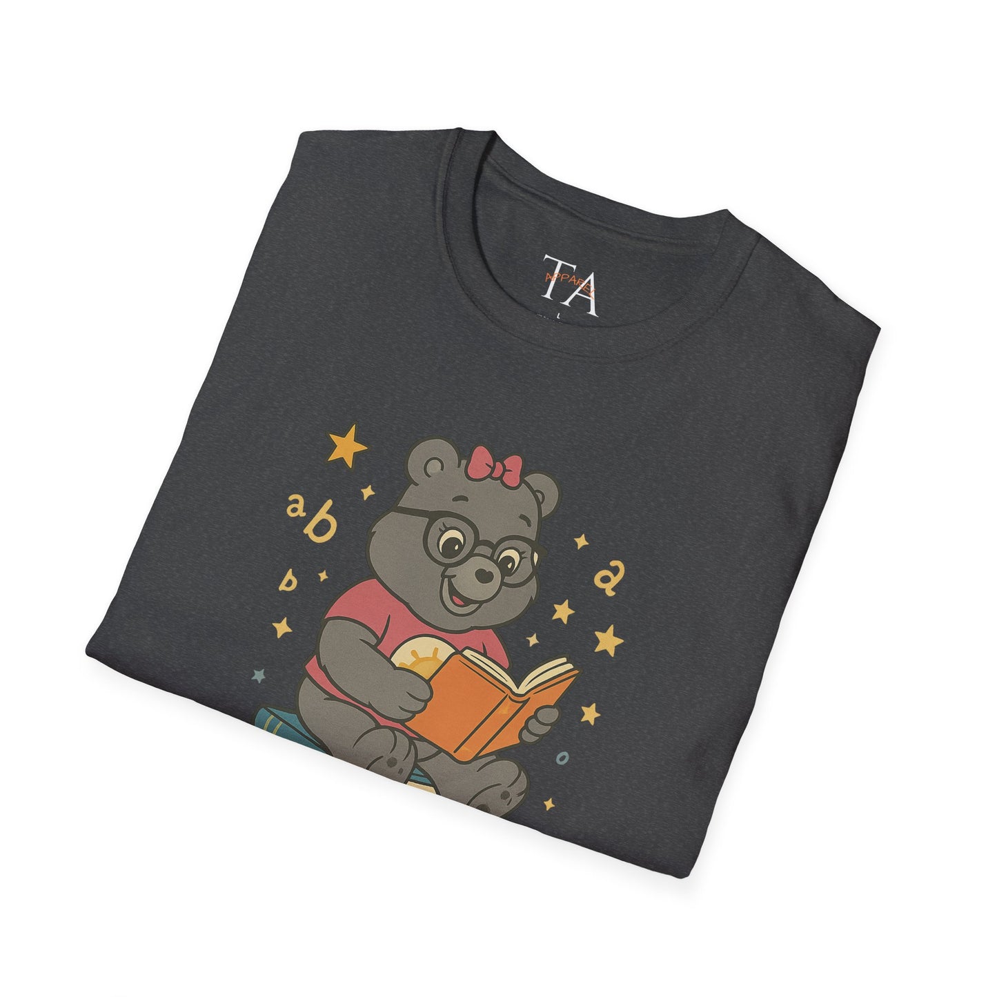 Carebear Jr Book Design Unisex Softstyle T-Shirt, Kids Graphic Tee, Children Reading Shirt, Cute Bear Illustration Top, Retro Style Apparel