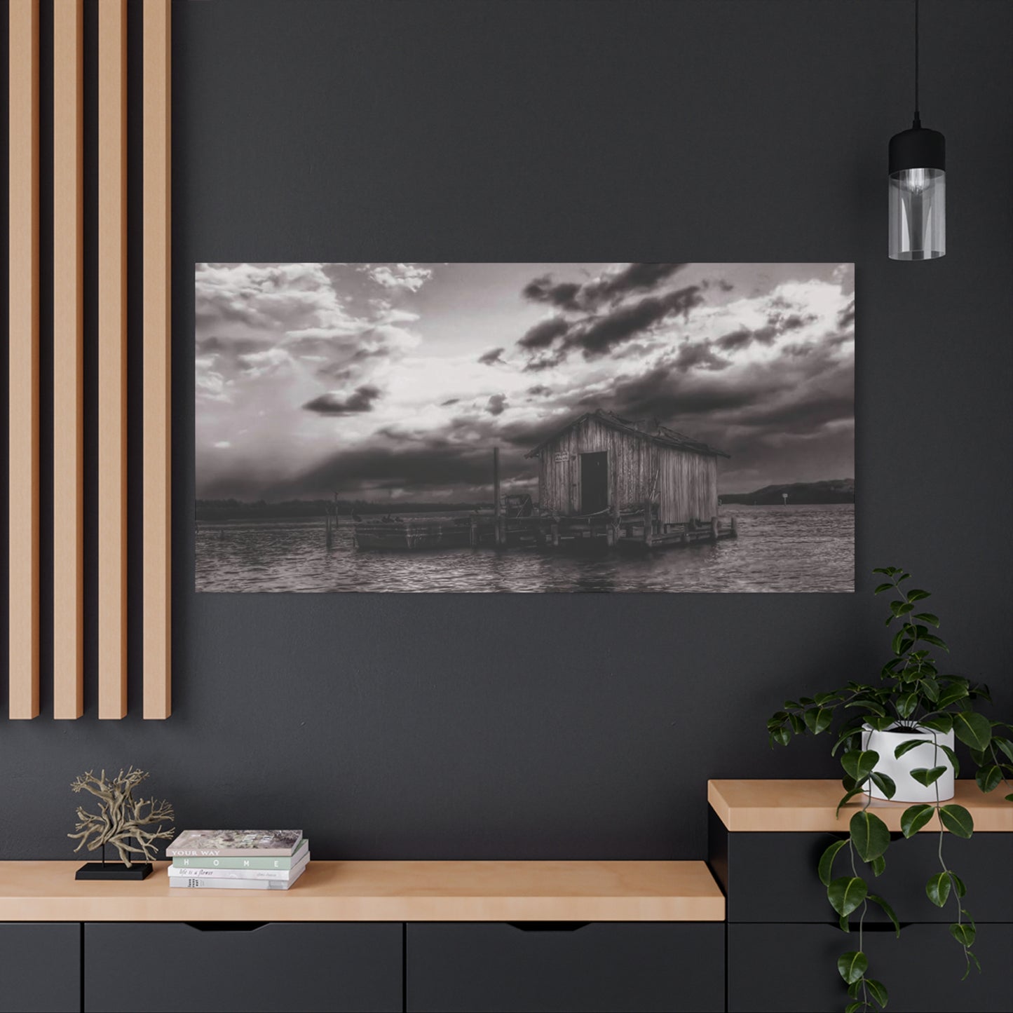 Serene Landscape Canvas Art, Rustic Home Decor, Black and White Wall Art, Perfect for Living Room, Gift for Nature Lovers