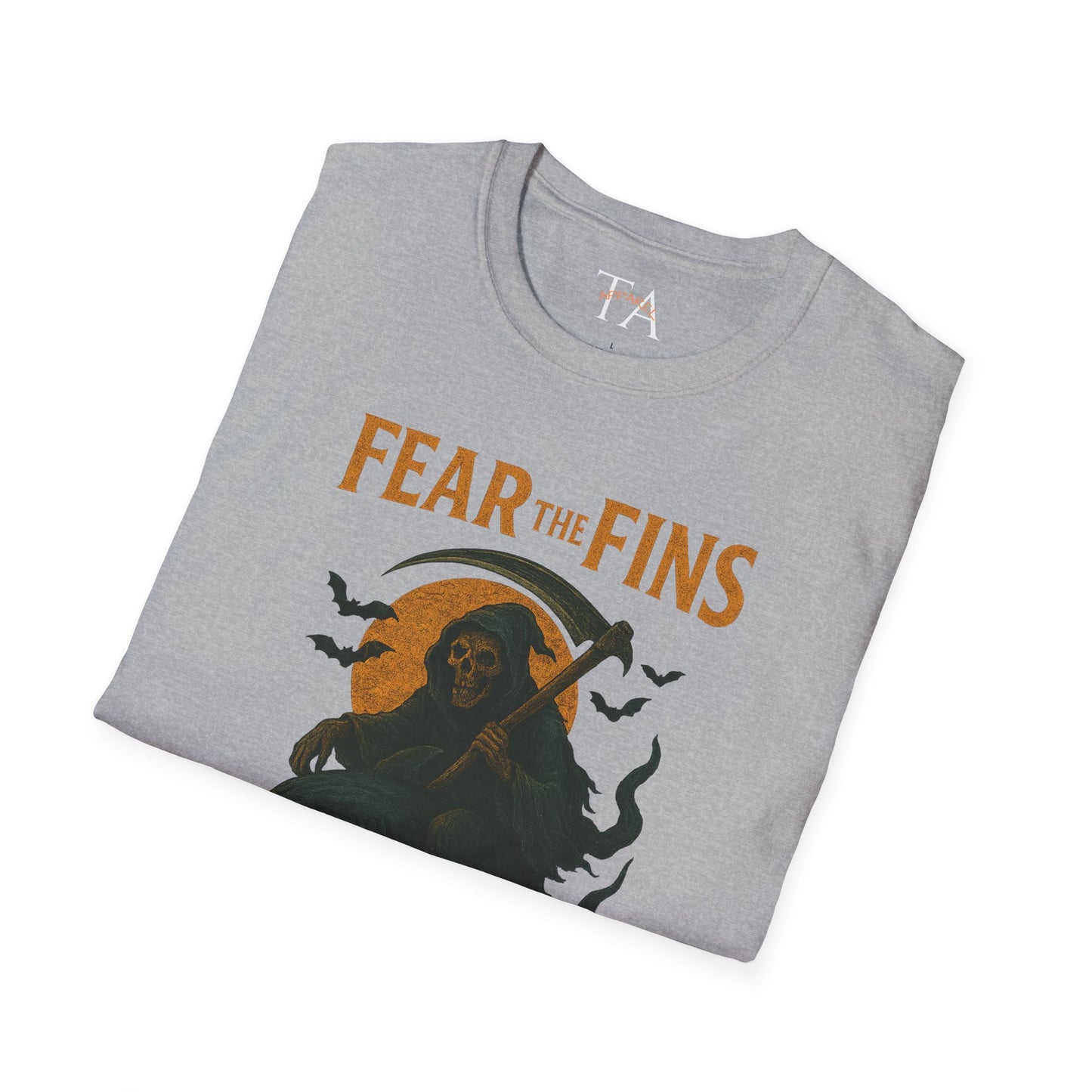 Miami Dolphins Halloween Unisex T-Shirt - Fear the Fins - Gifts for Ocean Lovers, Spooky Occasions, Casual Wear, Beach Parties, Horror Tee