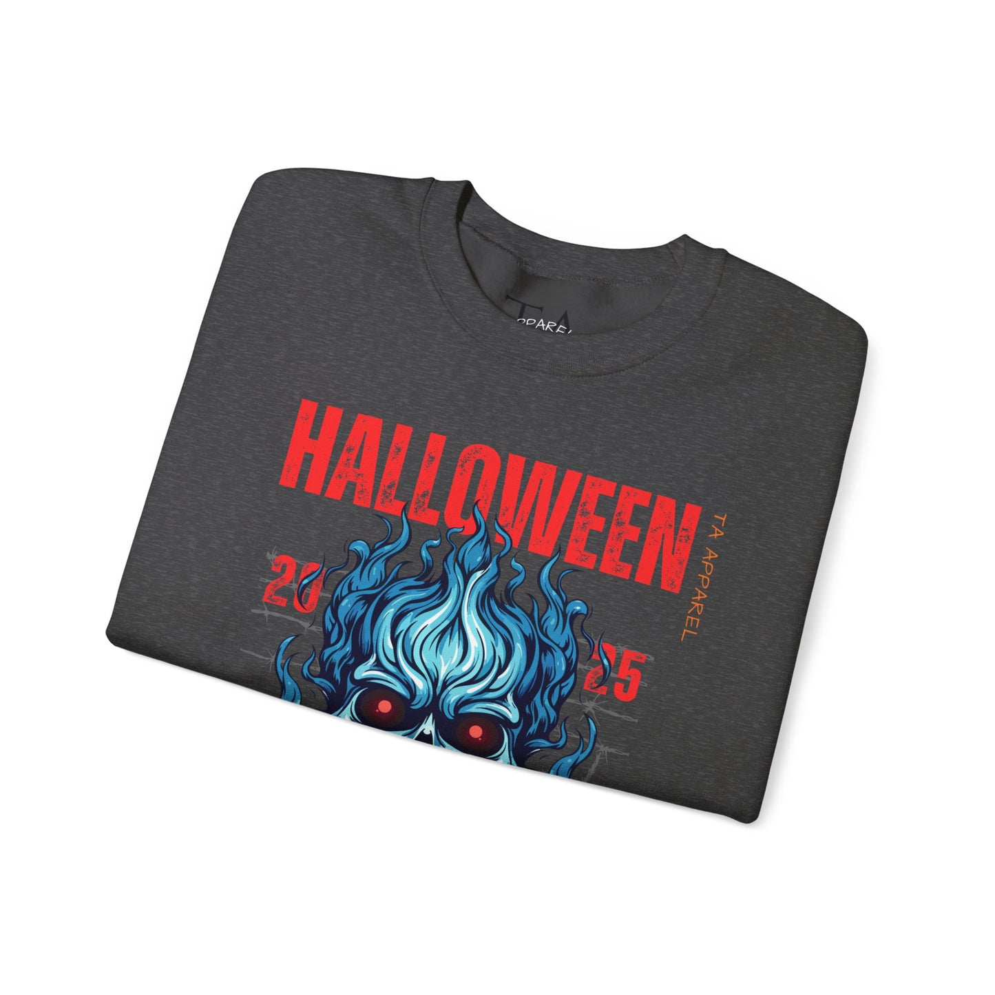Halloween Fire Skull Sweatshirt, Unisex Crewneck for Fall, Spooky Season Apparel, Gift for Halloween Lovers, Cozy Awareness Top