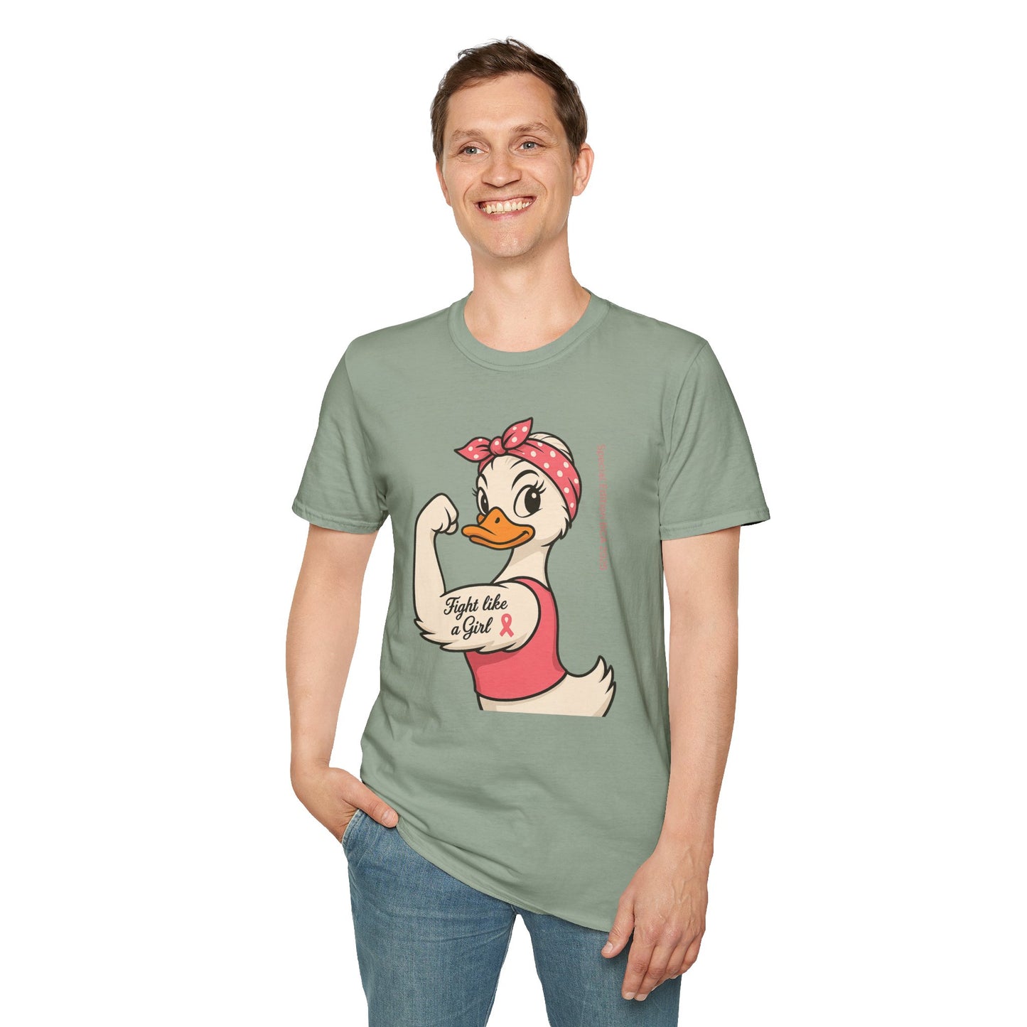 Breast Cancer Awareness Fight Like a Girl Duck T-Shirt, Rosie the Riveter Duck Empowerment Tee, Gift for Her, Feminist Apparel, Cute Graphic