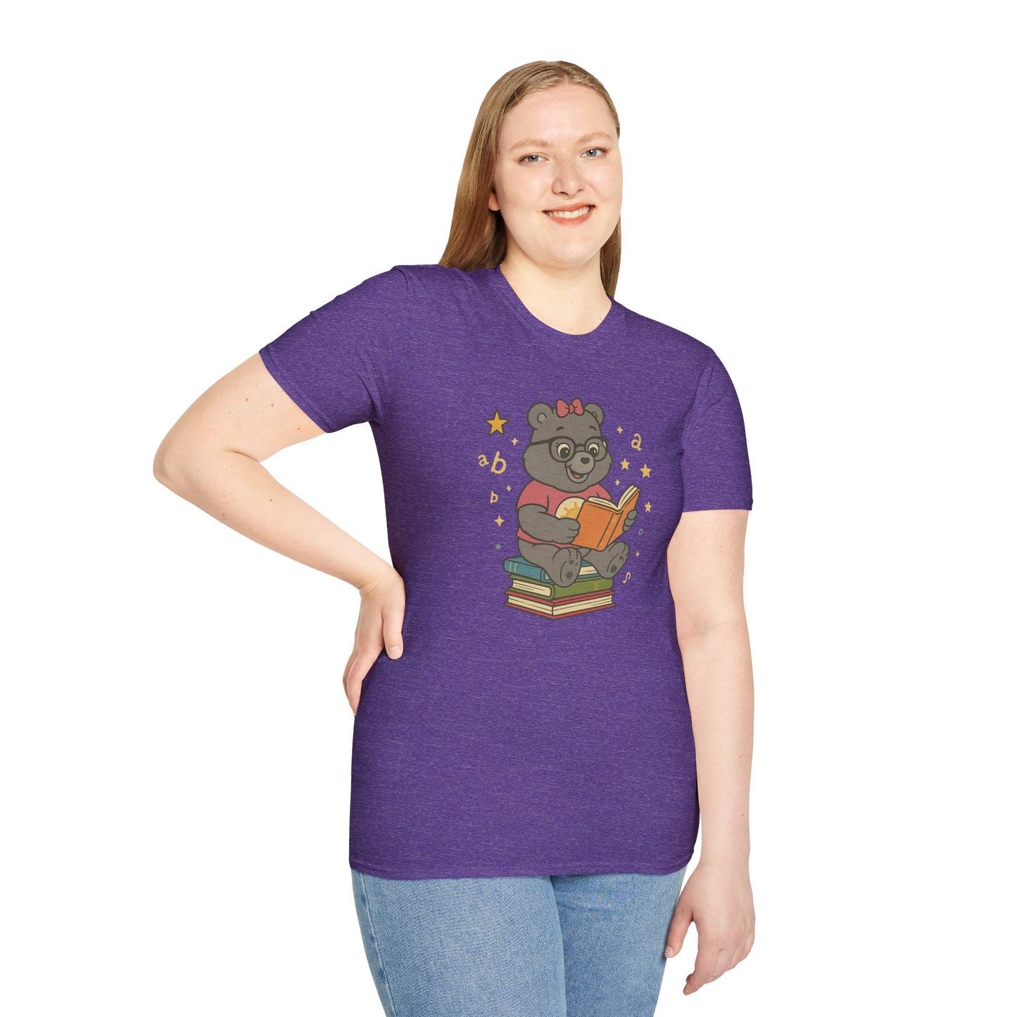 Carebear Jr Book Design Unisex Softstyle T-Shirt, Kids Graphic Tee, Children Reading Shirt, Cute Bear Illustration Top, Retro Style Apparel