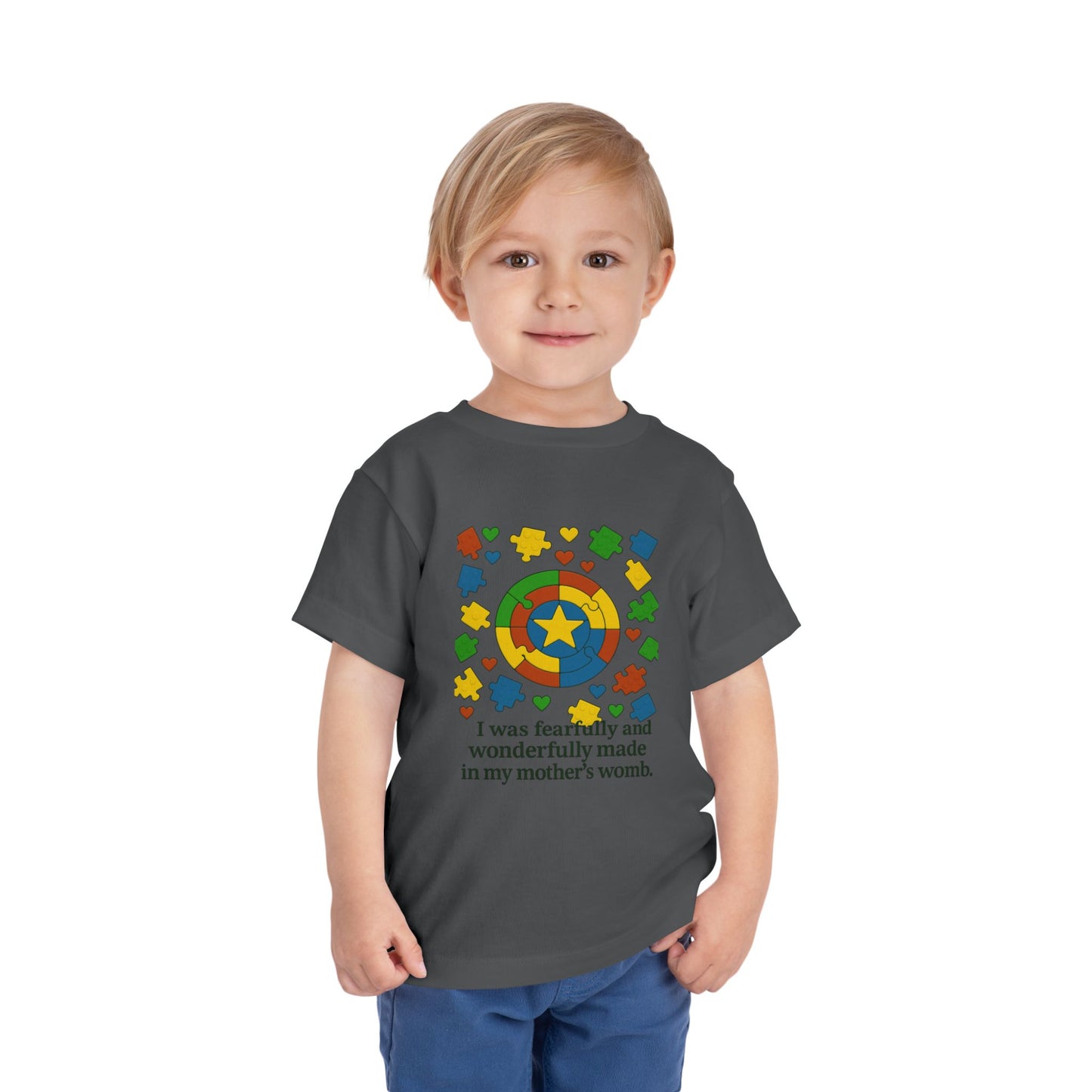 Autism Inspirational Tee - 'Fearfully and Wonderfully Made' - Toddler T-Shirt - Cute Gift for Kids, Baby Shower, Religious Celebrations