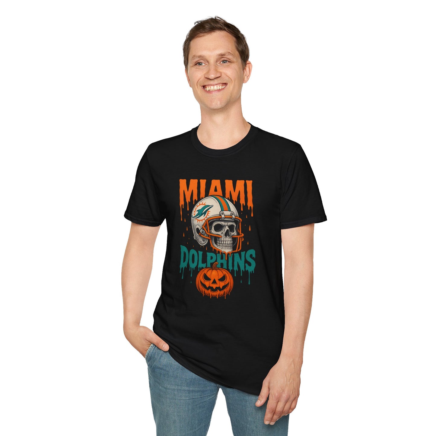 Miami Dolphins Halloween Unisex T-Shirt, Football Fan Tee, Spooky Sports Shirt, Game Day Wear, Fun Halloween Apparel