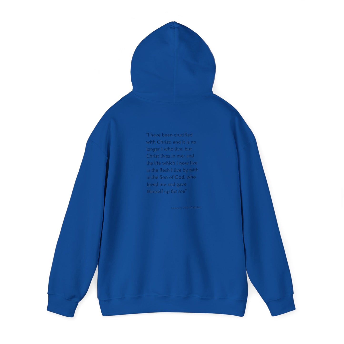 Faith Inspired Christian Cross with Thorns on Front and Galatians 2:20 on back Hooded Sweatshirt