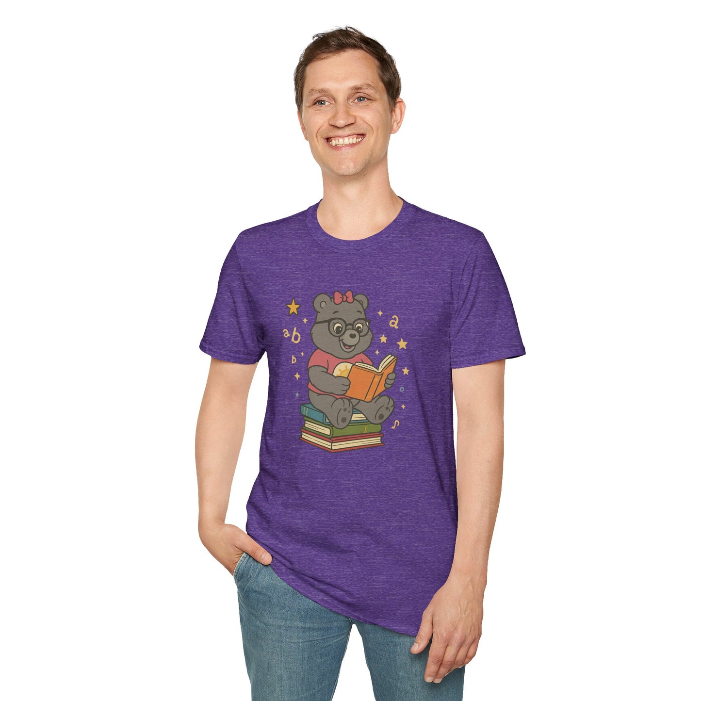 Carebear Jr Book Design Unisex Softstyle T-Shirt, Kids Graphic Tee, Children Reading Shirt, Cute Bear Illustration Top, Retro Style Apparel