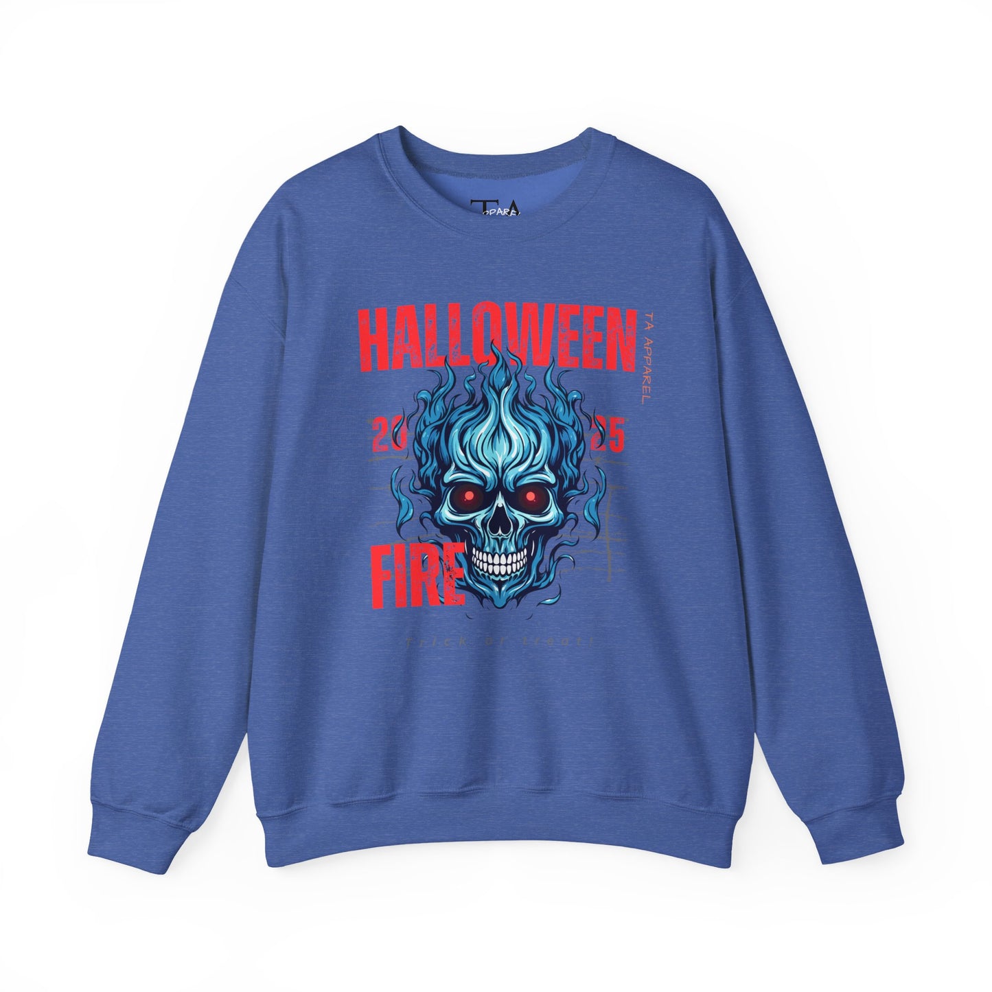 Halloween Fire Skull Sweatshirt, Unisex Crewneck for Fall, Spooky Season Apparel, Gift for Halloween Lovers, Cozy Awareness Top