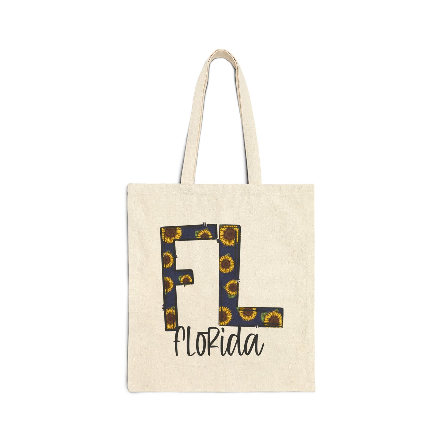Cotton Canvas Florida Floral Tote Bag, Eco-Friendly Shopping Bag, Gift for Her, Beach Day Essentials, Travel Companion, Sunflower Print