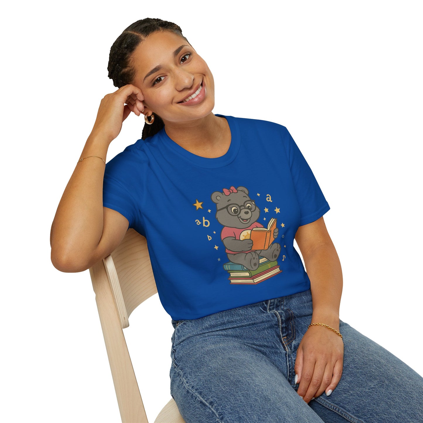 Carebear Jr Book Design Unisex Softstyle T-Shirt, Kids Graphic Tee, Children Reading Shirt, Cute Bear Illustration Top, Retro Style Apparel