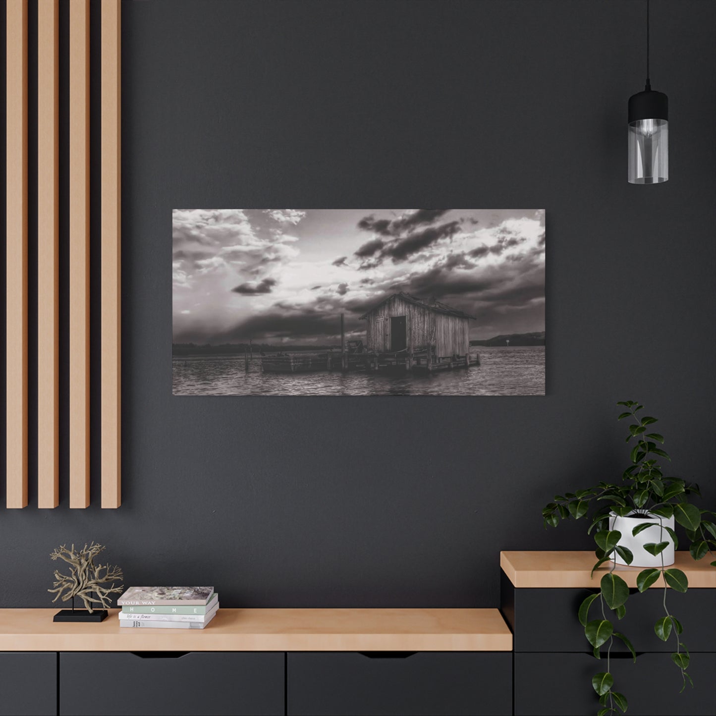 Serene Landscape Canvas Art, Rustic Home Decor, Black and White Wall Art, Perfect for Living Room, Gift for Nature Lovers