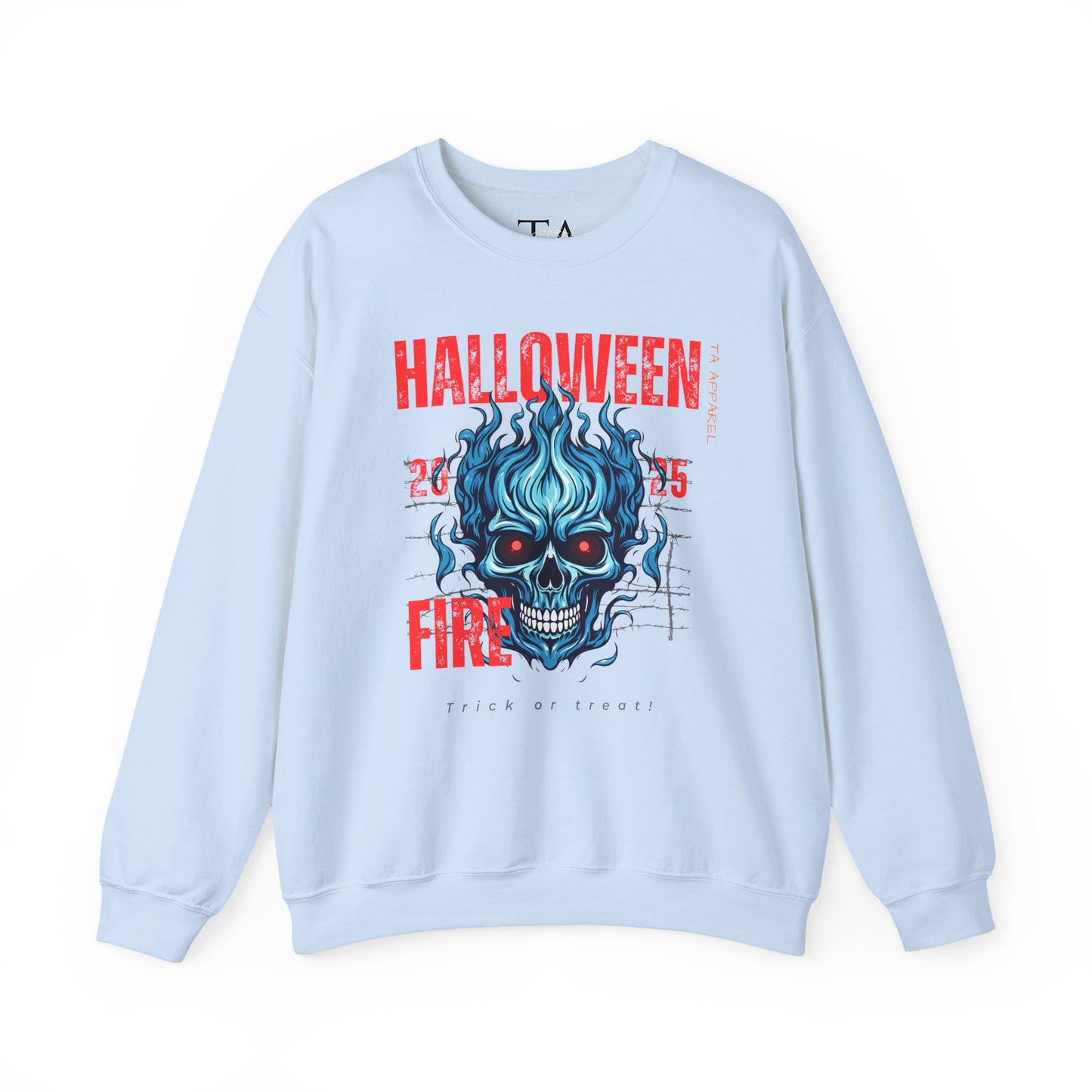 Halloween Fire Skull Sweatshirt, Unisex Crewneck for Fall, Spooky Season Apparel, Gift for Halloween Lovers, Cozy Awareness Top