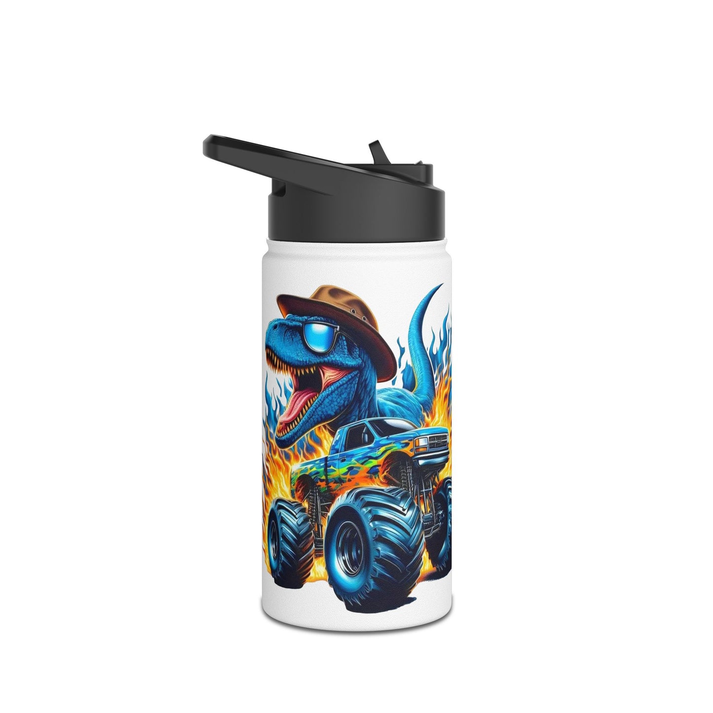 Kids Tumbler - Monster Truck Water Bottle - Monster Truck Flame Design | Customizable with Name, Cool Kids Hydration