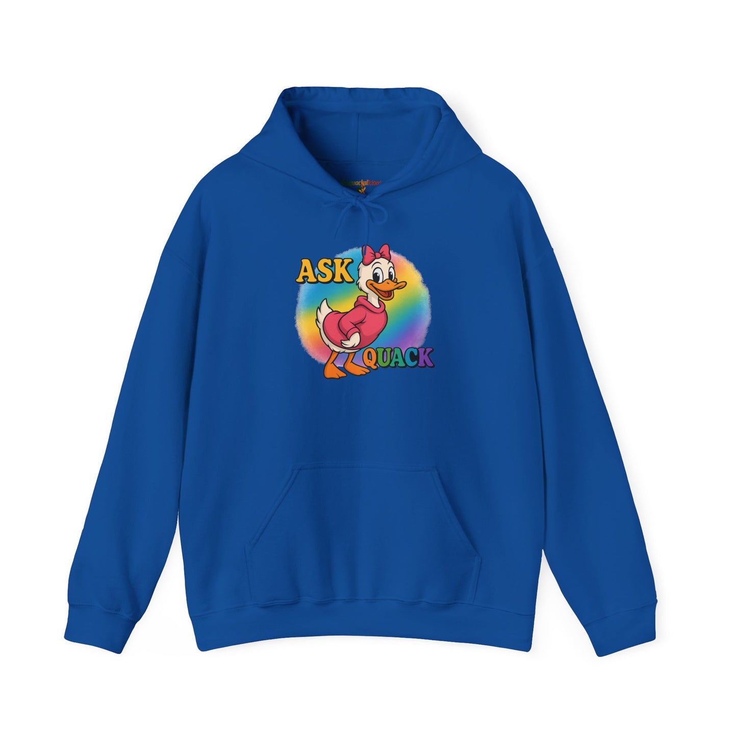 Askquack Female Duck Unisex Hoodie, Quirky Duck Design Sweatshirt, Novelty Animal Jumper, Humorous Duck Apparel, Unique Hooded Top