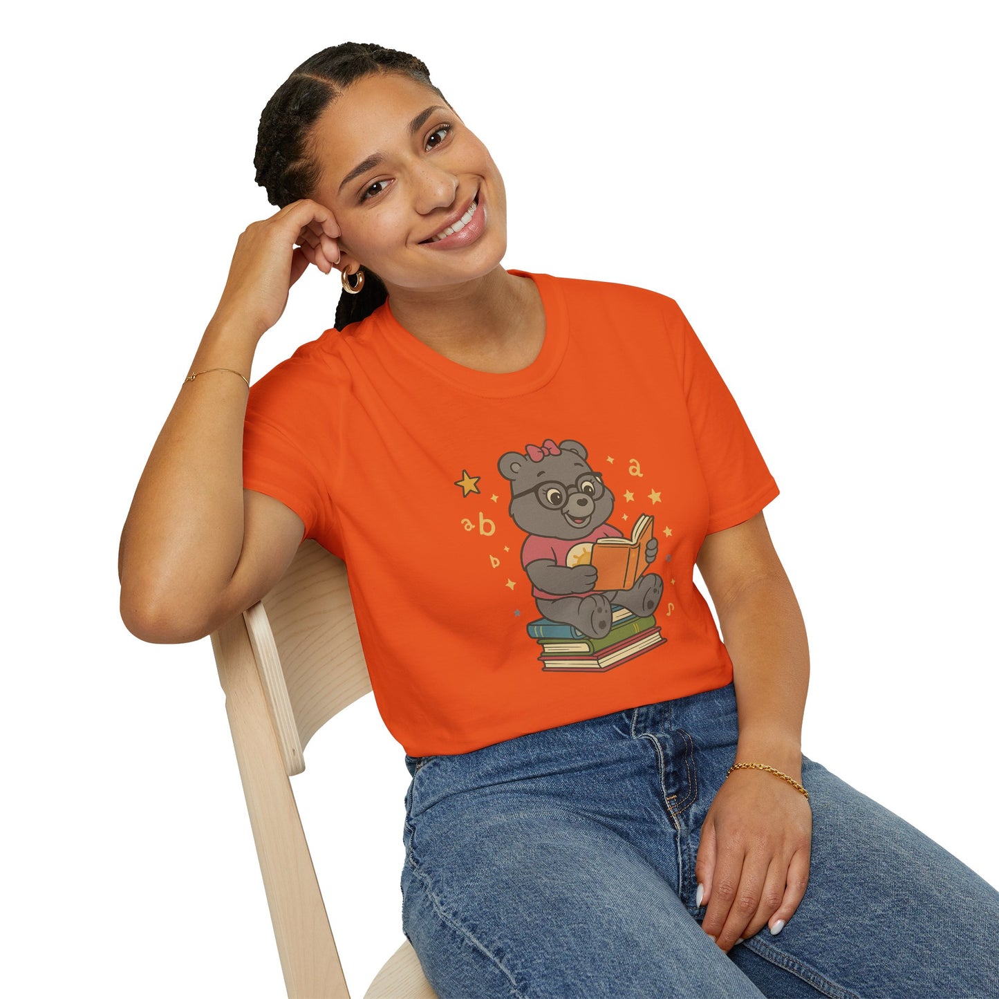Carebear Jr Book Design Unisex Softstyle T-Shirt, Kids Graphic Tee, Children Reading Shirt, Cute Bear Illustration Top, Retro Style Apparel