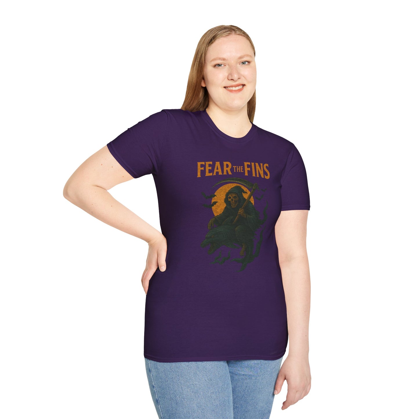 Miami Dolphins Halloween Unisex T-Shirt - Fear the Fins - Gifts for Ocean Lovers, Spooky Occasions, Casual Wear, Beach Parties, Horror Tee