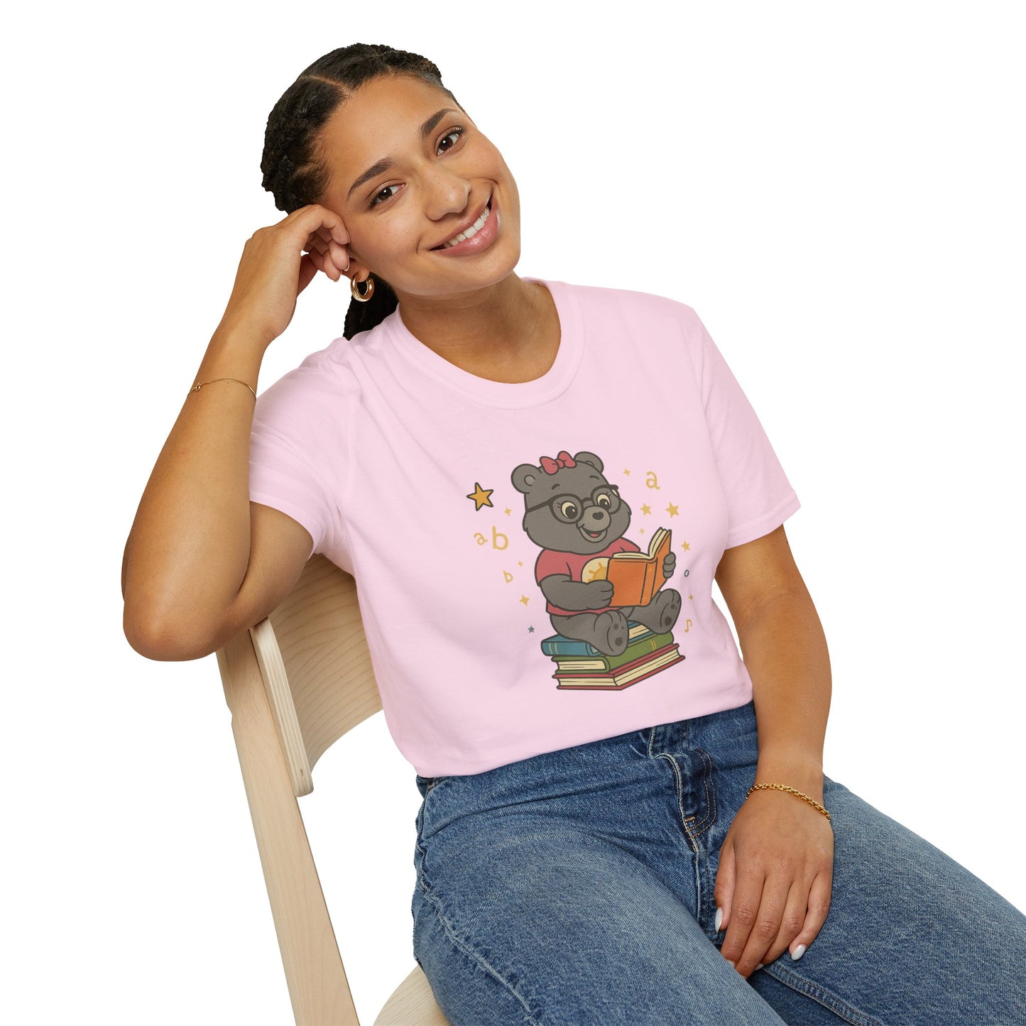 Carebear Jr Book Design Unisex Softstyle T-Shirt, Kids Graphic Tee, Children Reading Shirt, Cute Bear Illustration Top, Retro Style Apparel