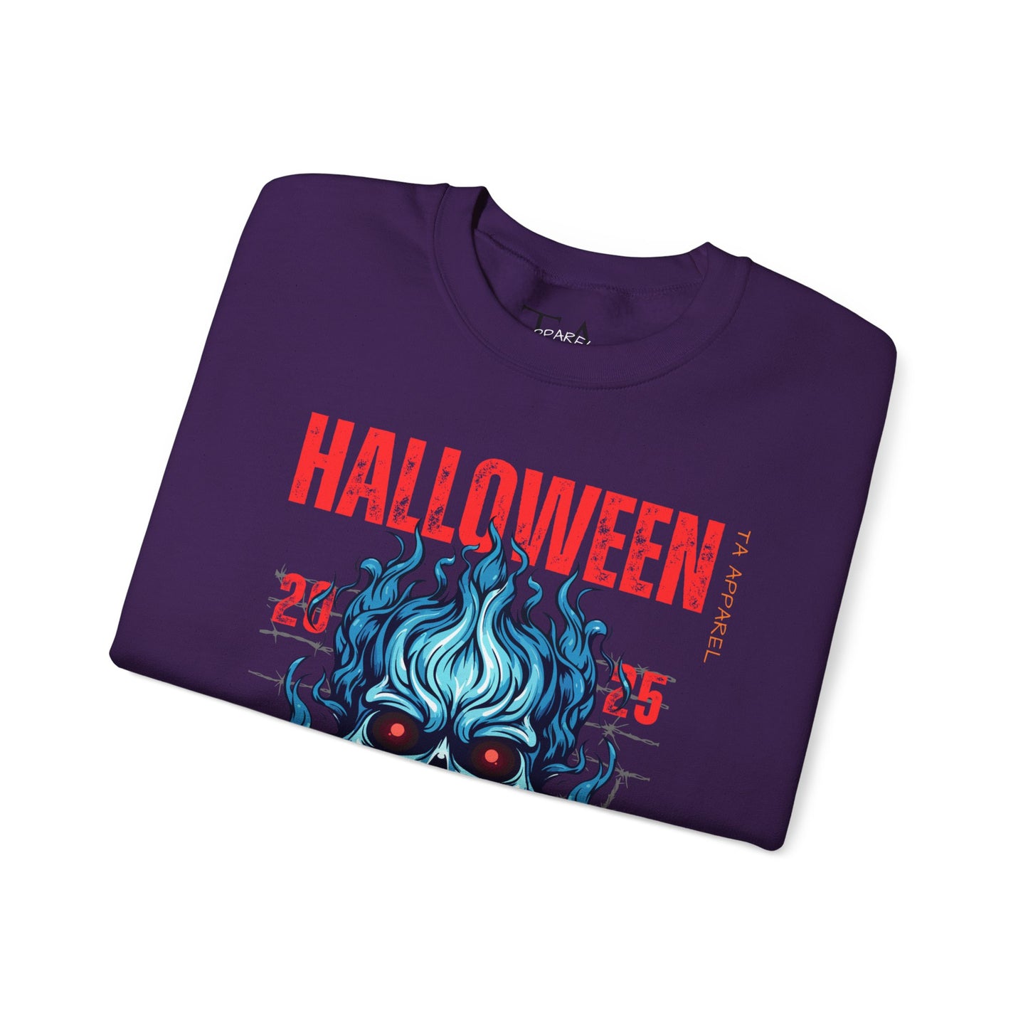 Halloween Fire Skull Sweatshirt, Unisex Crewneck for Fall, Spooky Season Apparel, Gift for Halloween Lovers, Cozy Awareness Top