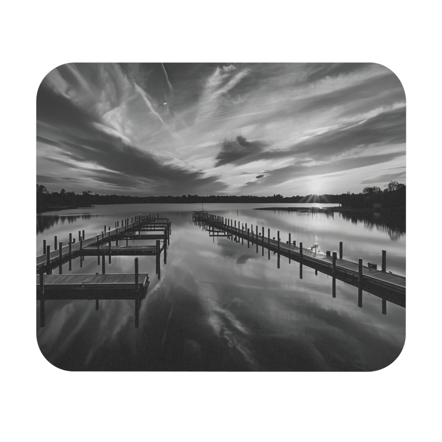 Rectangle Mouse Pad, Serene Waterfront View Desk Mat, Calming River Sunset Office Decor, Relaxing Nature Scene Mousepad