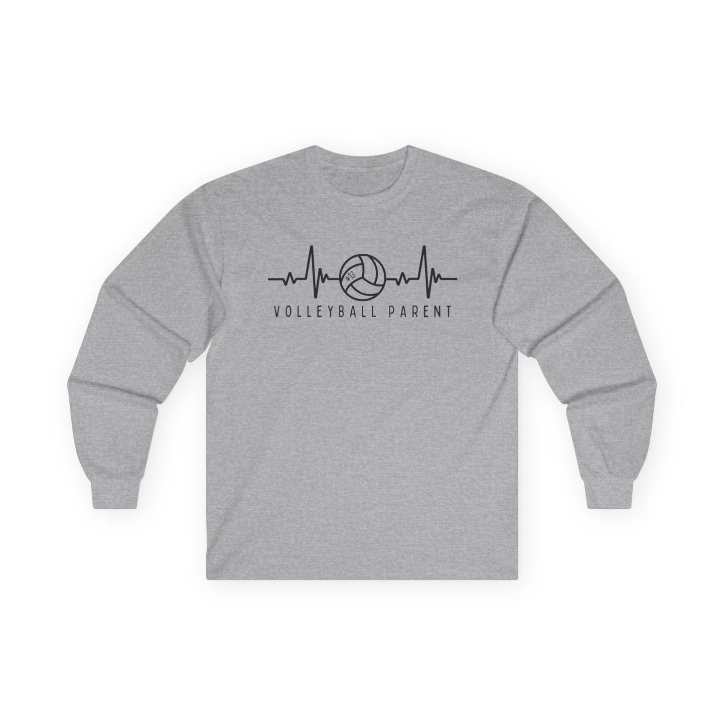 Volleyball Heartbeat Long Sleeve Tee Customizable, Quality Cotton Shirt, Parent Gift, Volleyball Fan Apparel, Sports Lover Top