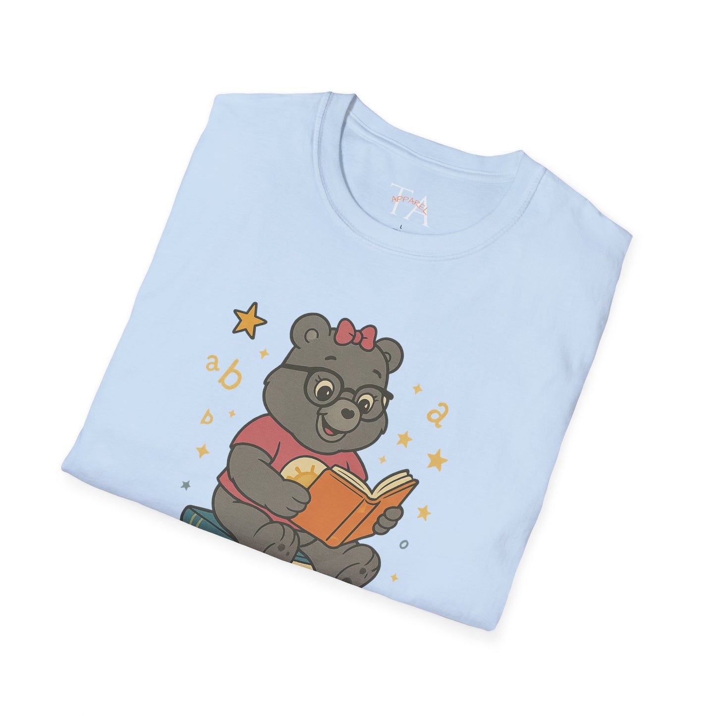 Carebear Jr Book Design Unisex Softstyle T-Shirt, Kids Graphic Tee, Children Reading Shirt, Cute Bear Illustration Top, Retro Style Apparel