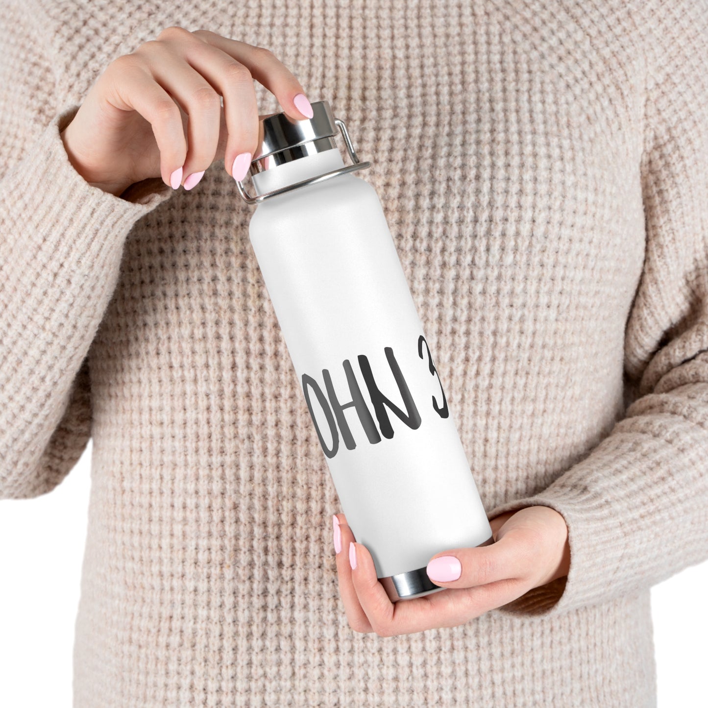 Water Bottle - Faith Inspired 22oz Copper Vacuum Insulated Bottle with John 3:16