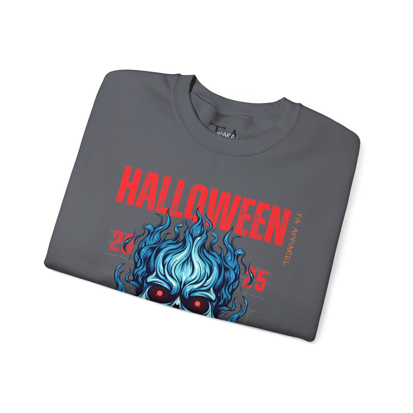 Halloween Fire Skull Sweatshirt, Unisex Crewneck for Fall, Spooky Season Apparel, Gift for Halloween Lovers, Cozy Awareness Top