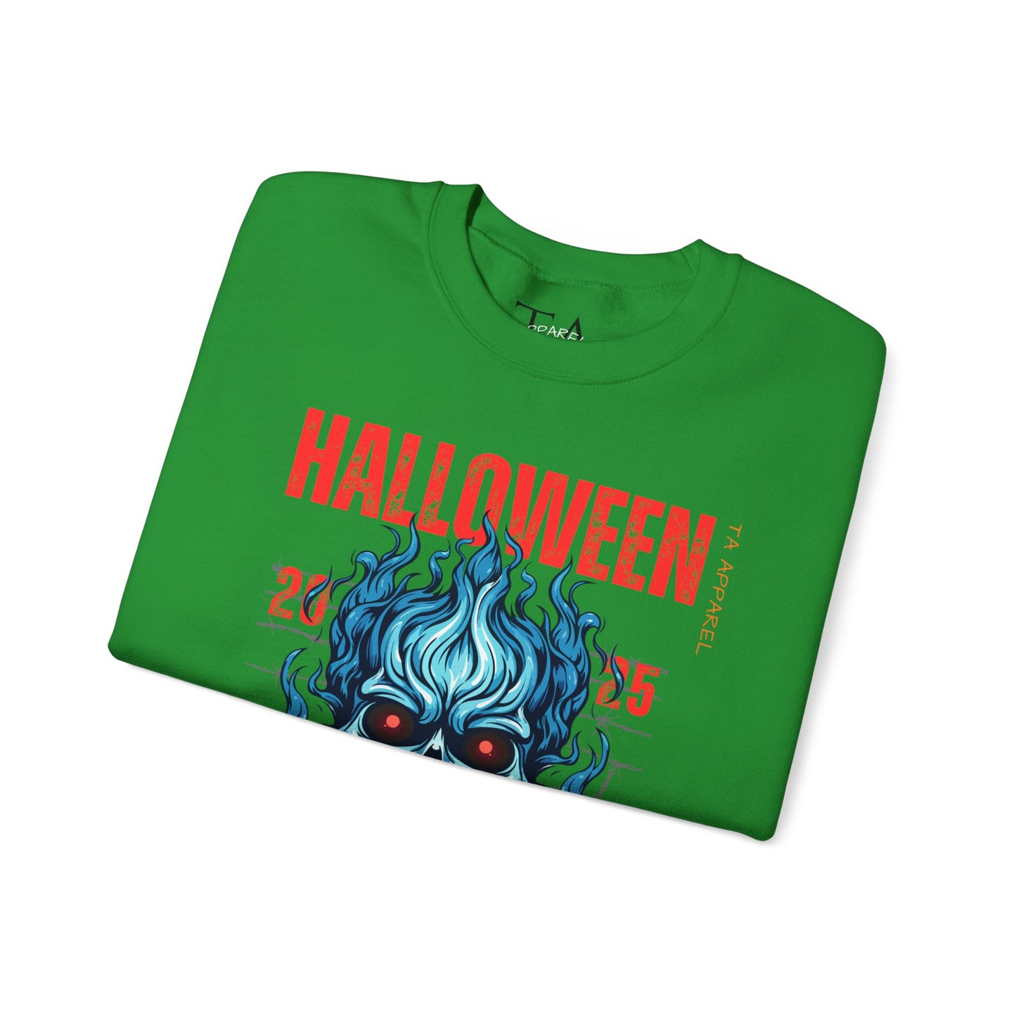 Halloween Fire Skull Sweatshirt, Unisex Crewneck for Fall, Spooky Season Apparel, Gift for Halloween Lovers, Cozy Awareness Top