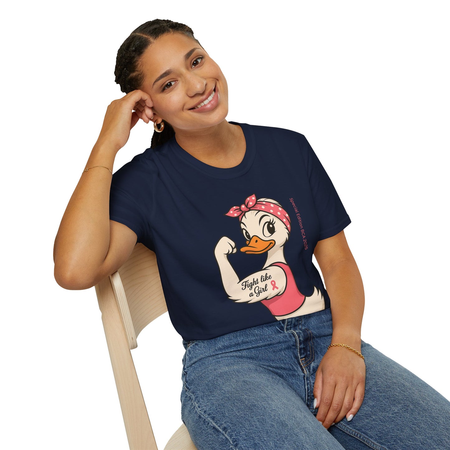 Breast Cancer Awareness Fight Like a Girl Duck T-Shirt, Rosie the Riveter Duck Empowerment Tee, Gift for Her, Feminist Apparel, Cute Graphic