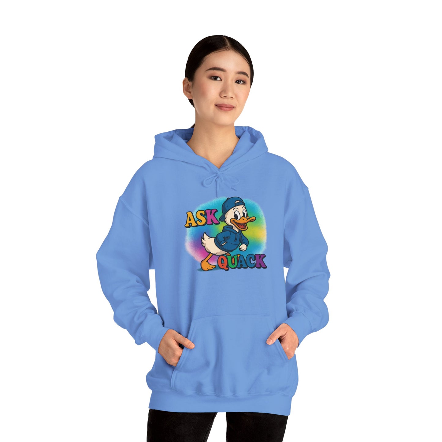 Askquack Male Duck Unisex Hoodie, Quirky Duck Design Sweatshirt, Novelty Animal Jumper, Humorous Duck Apparel, Unique Hooded Top