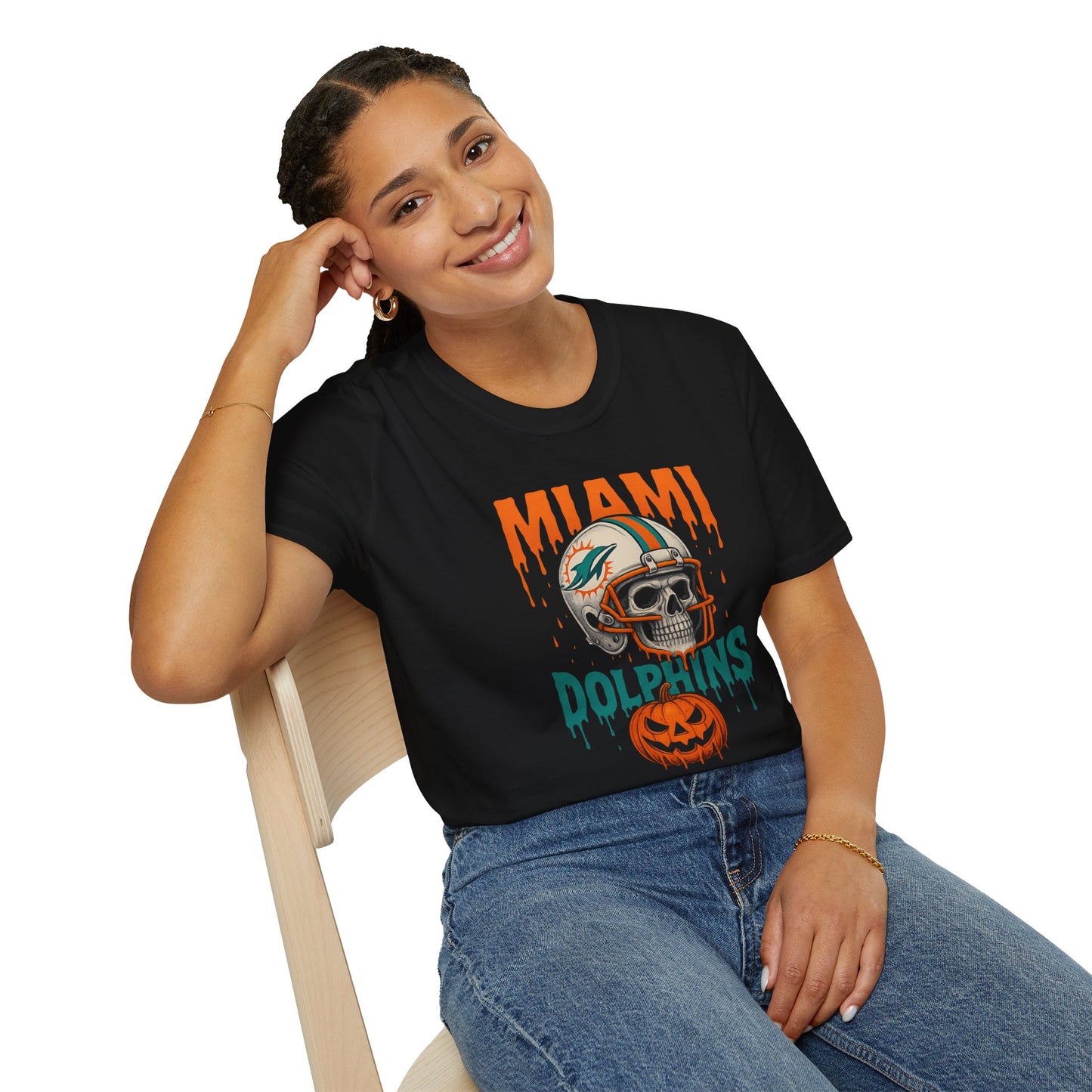Miami Dolphins Halloween Unisex T-Shirt, Football Fan Tee, Spooky Sports Shirt, Game Day Wear, Fun Halloween Apparel