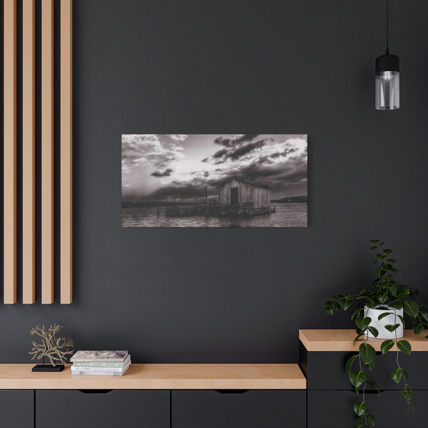 Serene Landscape Canvas Art, Rustic Home Decor, Black and White Wall Art, Perfect for Living Room, Gift for Nature Lovers