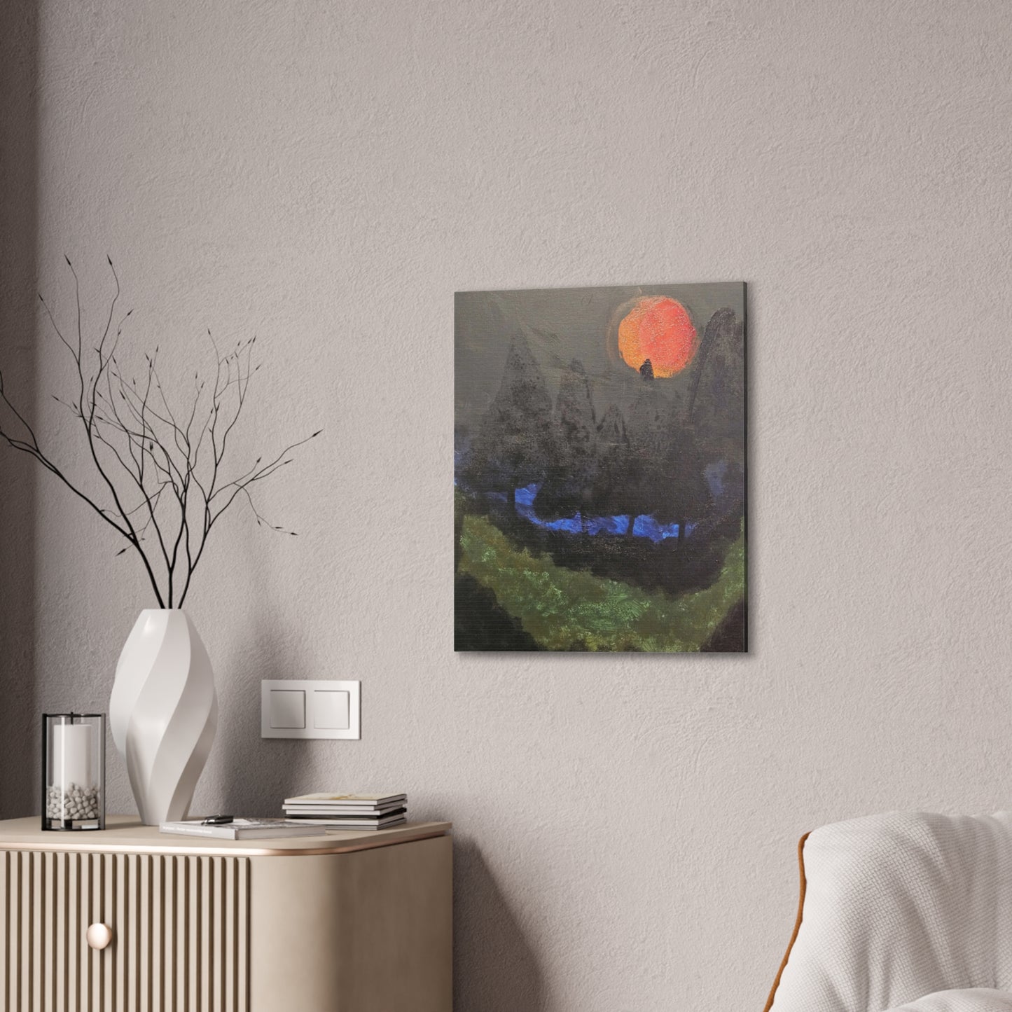 Blood Moon Canvas Wall Art, Landscape Painting, Home Decor, Living Room Decor, Office Art, Gift for Nature Lovers, Sunset Wall Decor