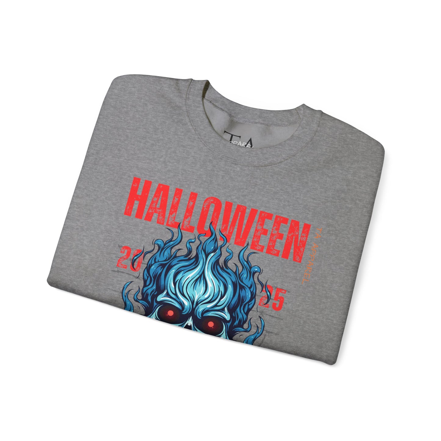 Halloween Fire Skull Sweatshirt, Unisex Crewneck for Fall, Spooky Season Apparel, Gift for Halloween Lovers, Cozy Awareness Top