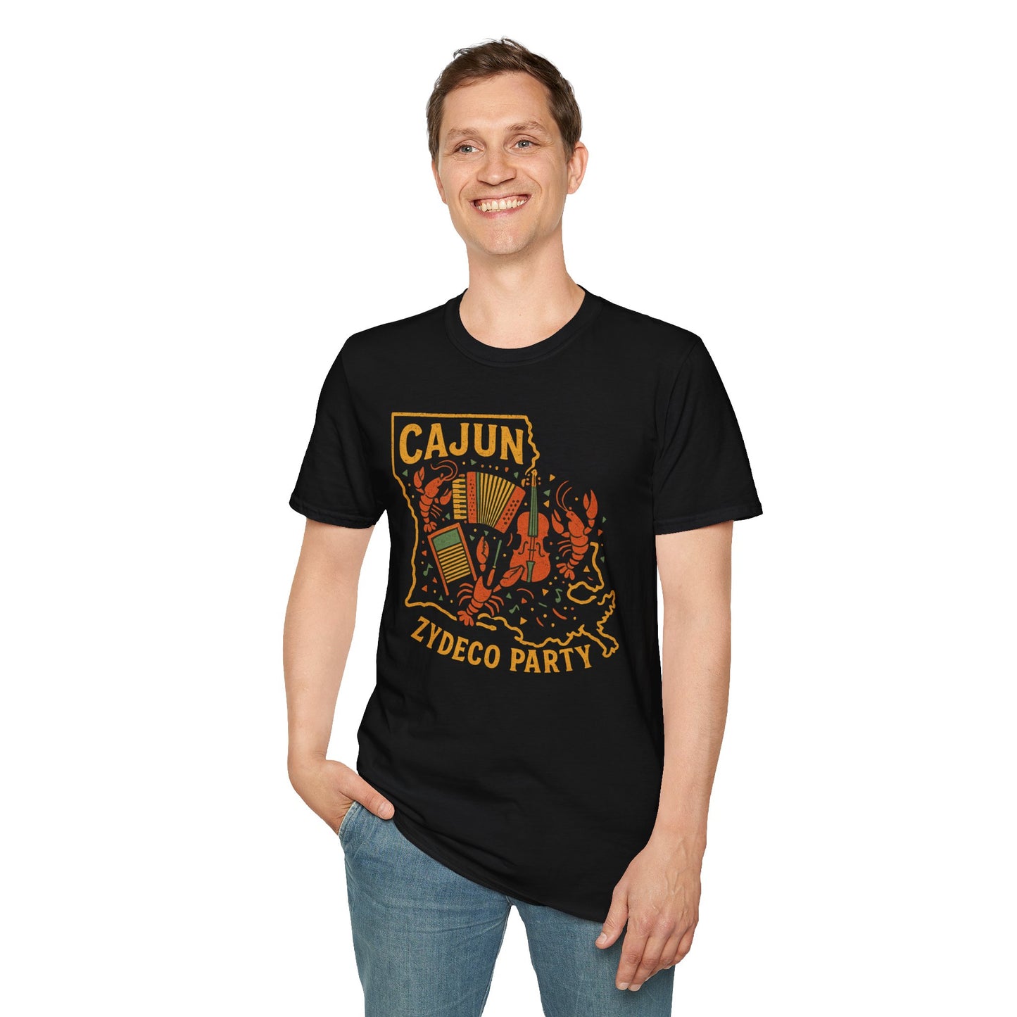 Louisiana Cajun Zydeco Party T-Shirt | Unisex Softstyle Tee | Louisiana Music Event Shirt, Festival Wear, Gift for Music Lovers
