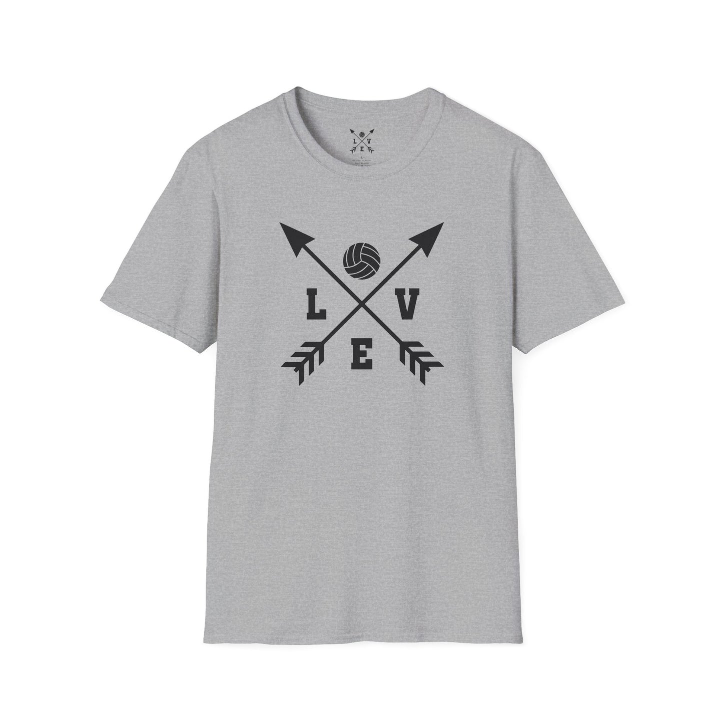 Love Volleyball Unisex T-Shirt | Sporty Tee, Gift for Athletes, Casual Wear, Heart and Arrow Design, Game Day Shirt