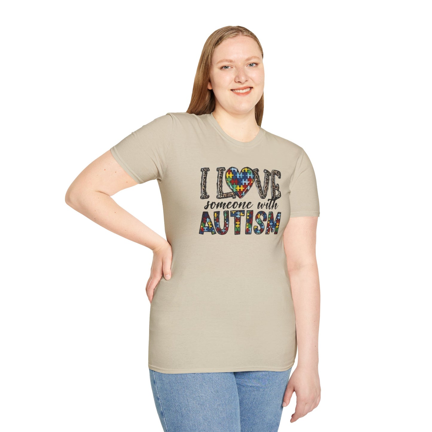 Autism Awareness Unisex T-Shirt - I Love Someone with Autism Design