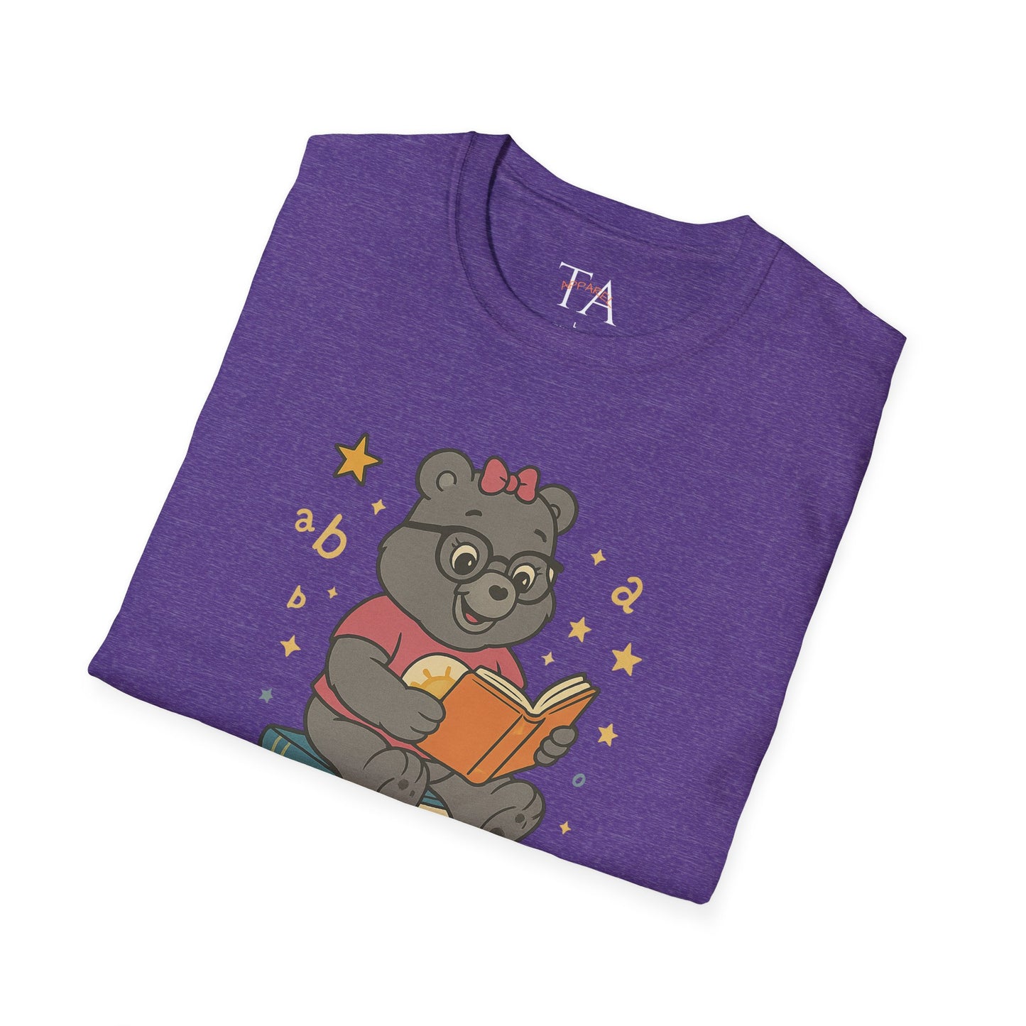 Carebear Jr Book Design Unisex Softstyle T-Shirt, Kids Graphic Tee, Children Reading Shirt, Cute Bear Illustration Top, Retro Style Apparel