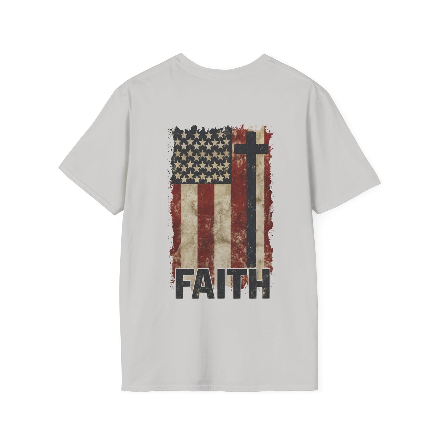 Faith-Inspired Unisex Softstyle T-Shirt, Vintage American Flag Tee, Inspirational Faith Shirt, Christian Apparel, Gifts for Believers