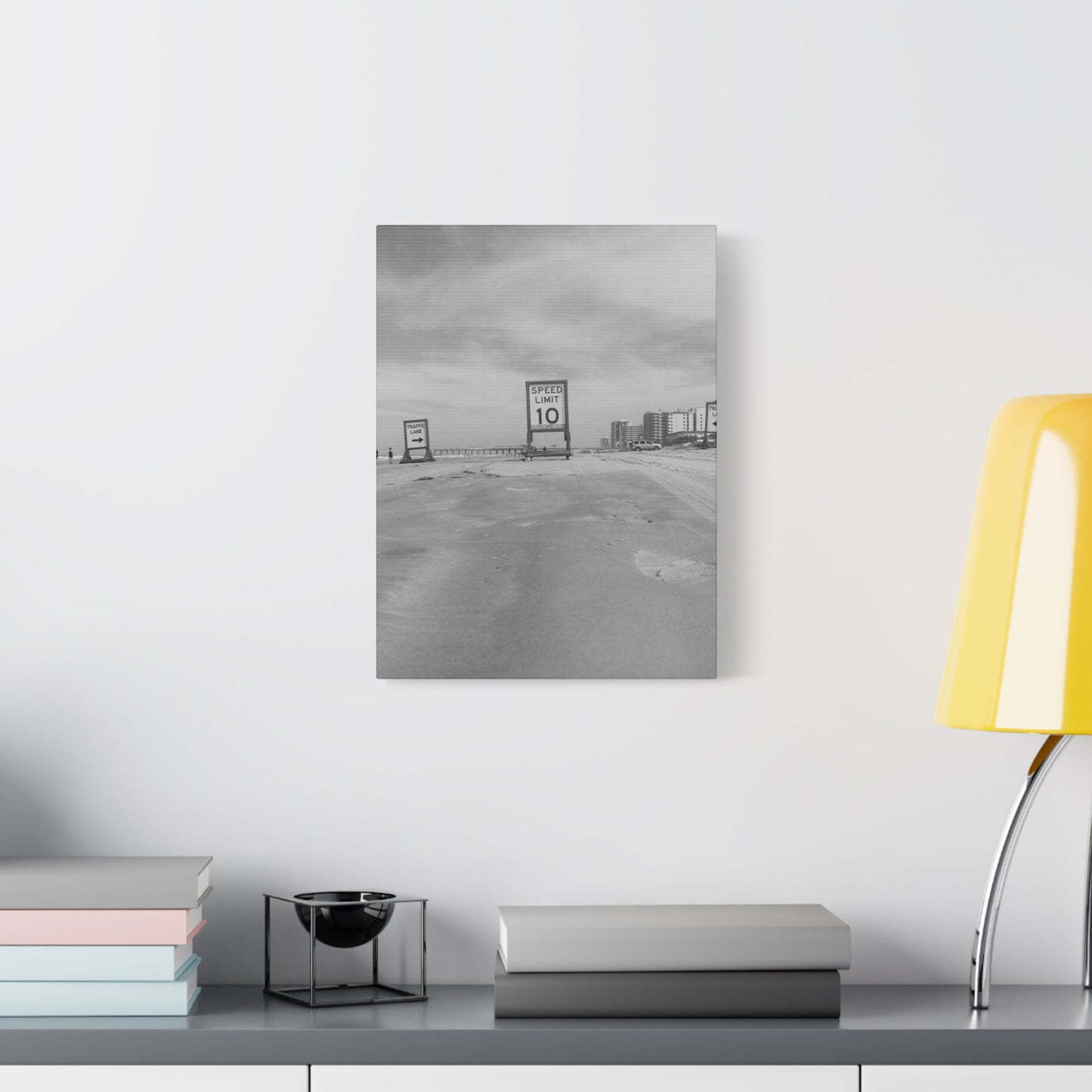 Serene Black and White Coastal Beach Sign - Canvas Art