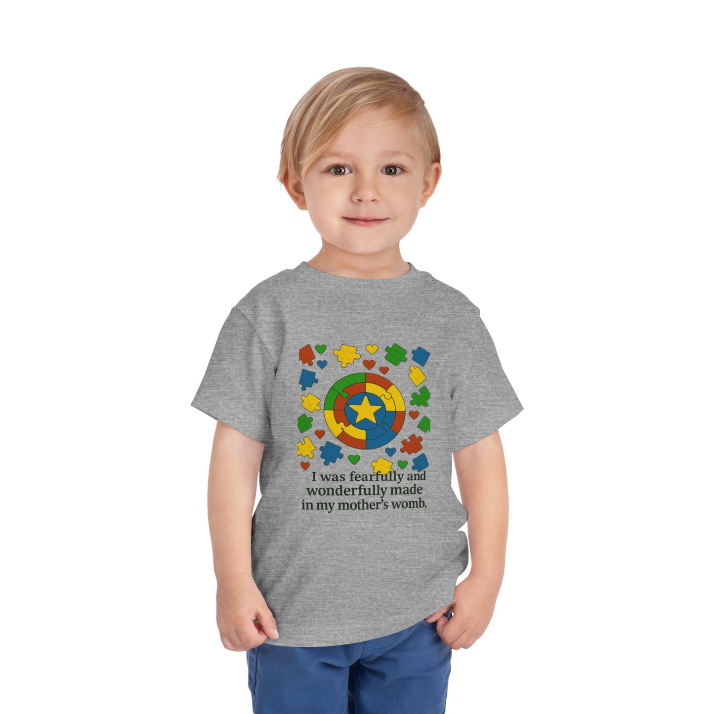 Autism Inspirational Tee - 'Fearfully and Wonderfully Made' - Toddler T-Shirt - Cute Gift for Kids, Baby Shower, Religious Celebrations