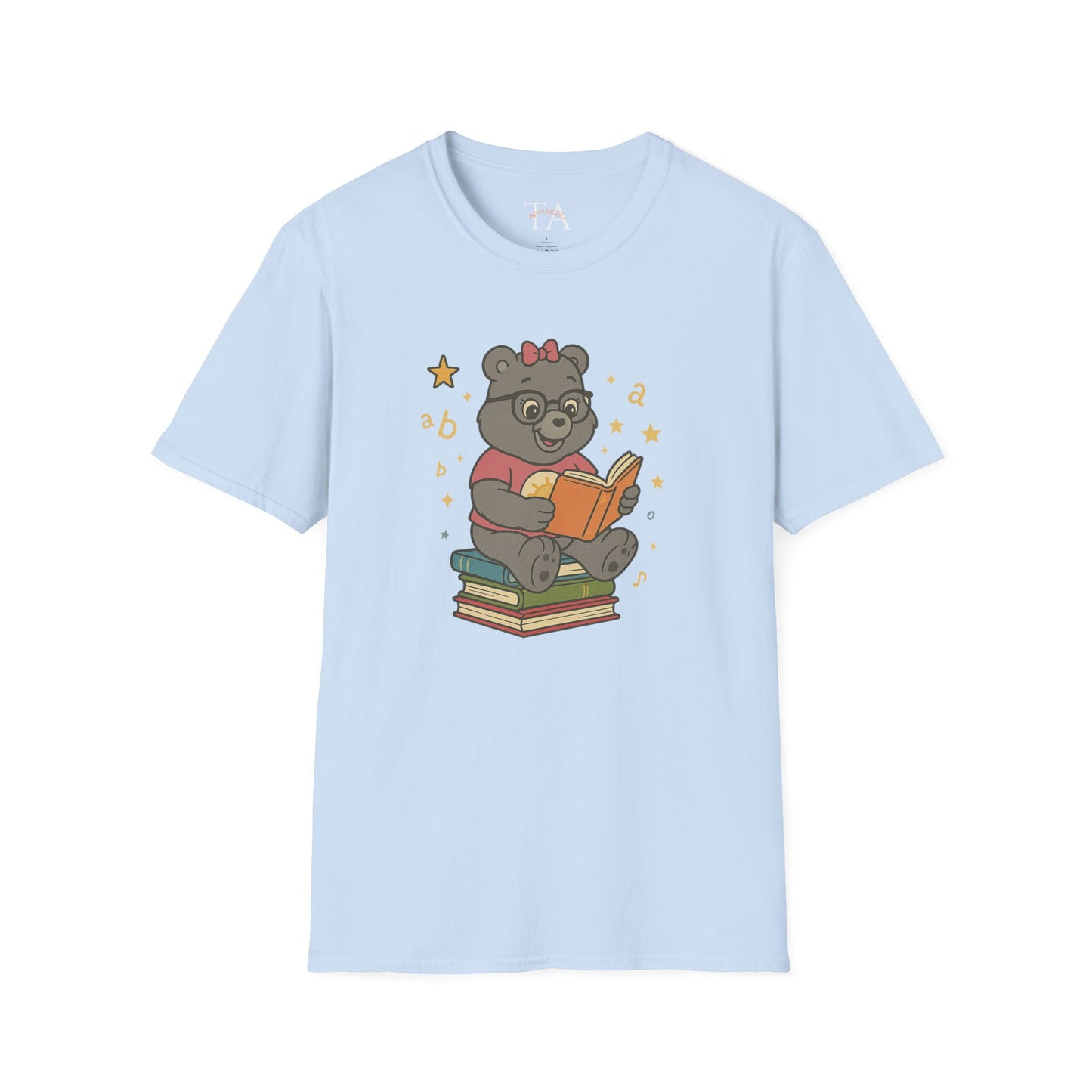 Carebear Jr Book Design Unisex Softstyle T-Shirt, Kids Graphic Tee, Children Reading Shirt, Cute Bear Illustration Top, Retro Style Apparel