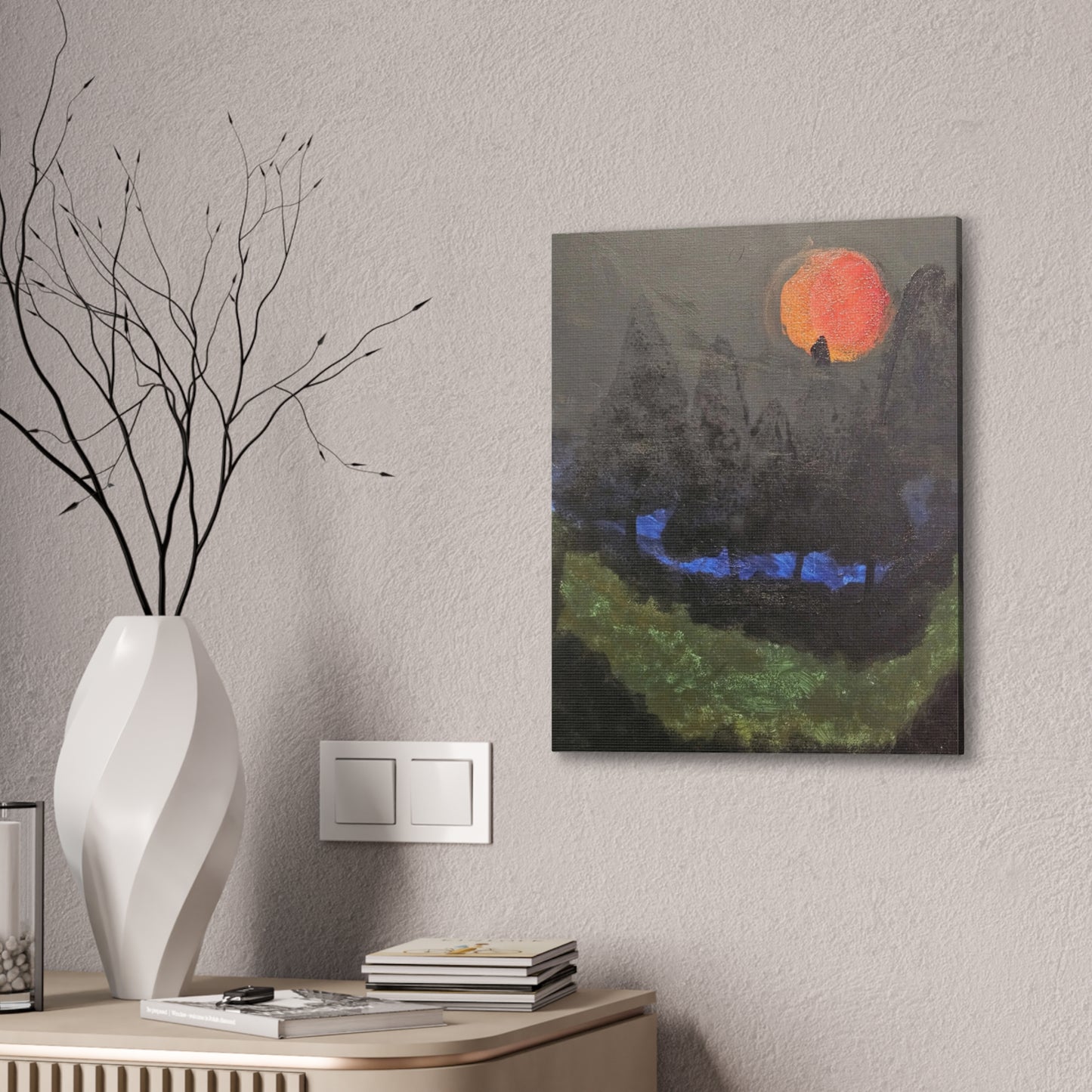Blood Moon Canvas Wall Art, Landscape Painting, Home Decor, Living Room Decor, Office Art, Gift for Nature Lovers, Sunset Wall Decor