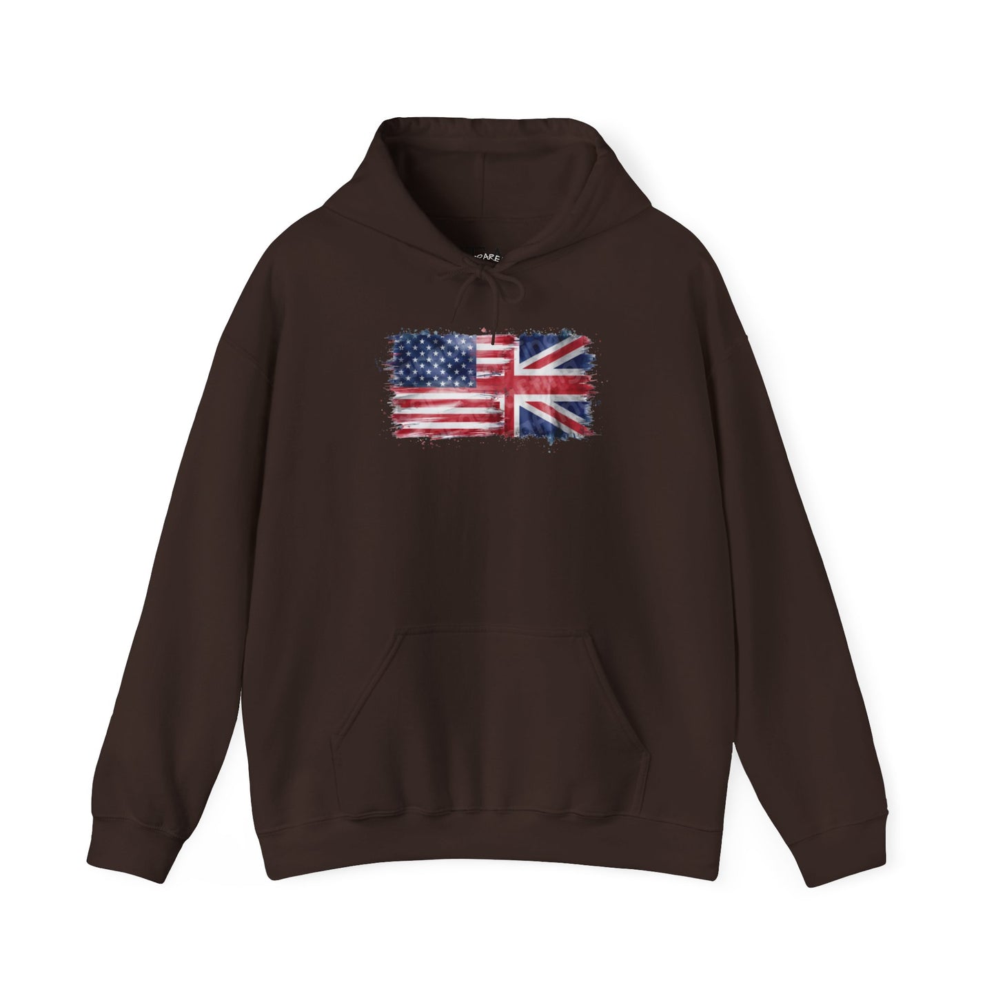 Patriotic Hooded Sweatshirt | Unisex Heavy Blend™ | USA & UK Flag Design | Cozy Gift for Holidays, Reunions, or Casual Wear