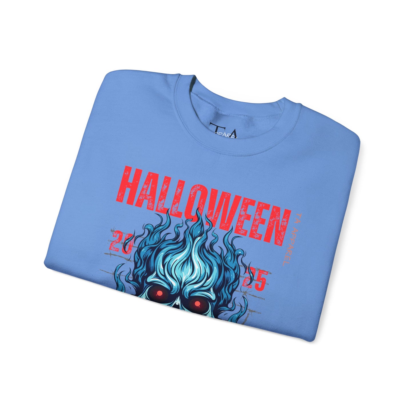 Halloween Fire Skull Sweatshirt, Unisex Crewneck for Fall, Spooky Season Apparel, Gift for Halloween Lovers, Cozy Awareness Top