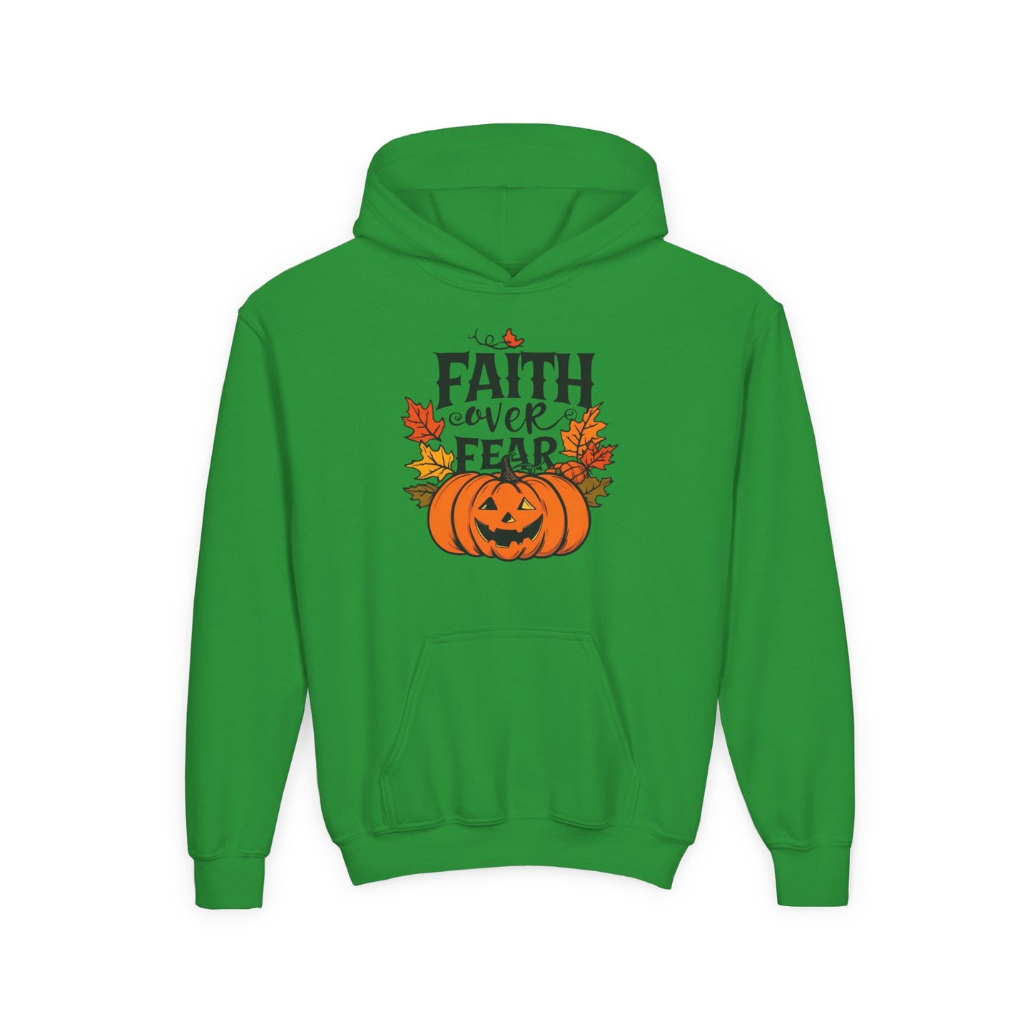 Halloween Faith Over Fear Kids Hoodie - Fall Sweatshirt, Halloween Apparel, Cozy Gift, Pumpkin Design, Inspirational Clothing
