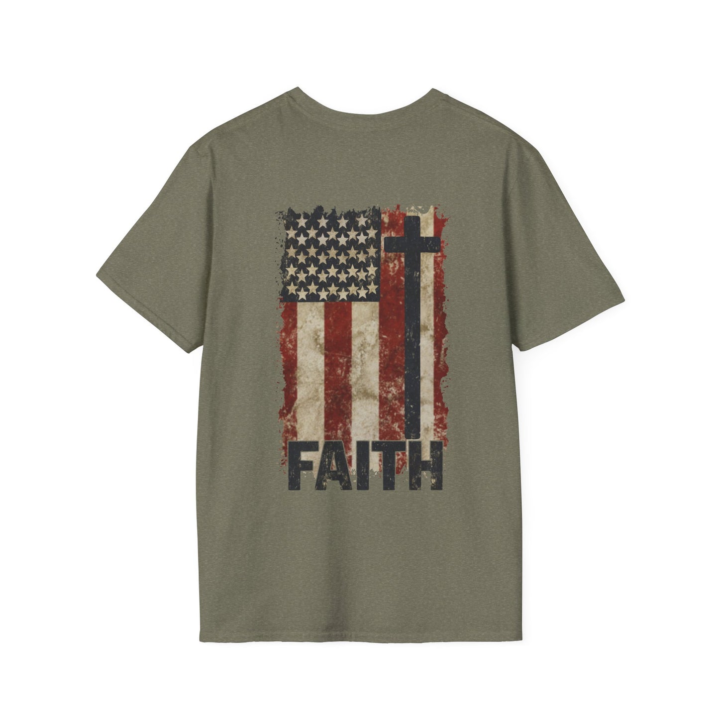 Faith-Inspired Unisex Softstyle T-Shirt, Vintage American Flag Tee, Inspirational Faith Shirt, Christian Apparel, Gifts for Believers