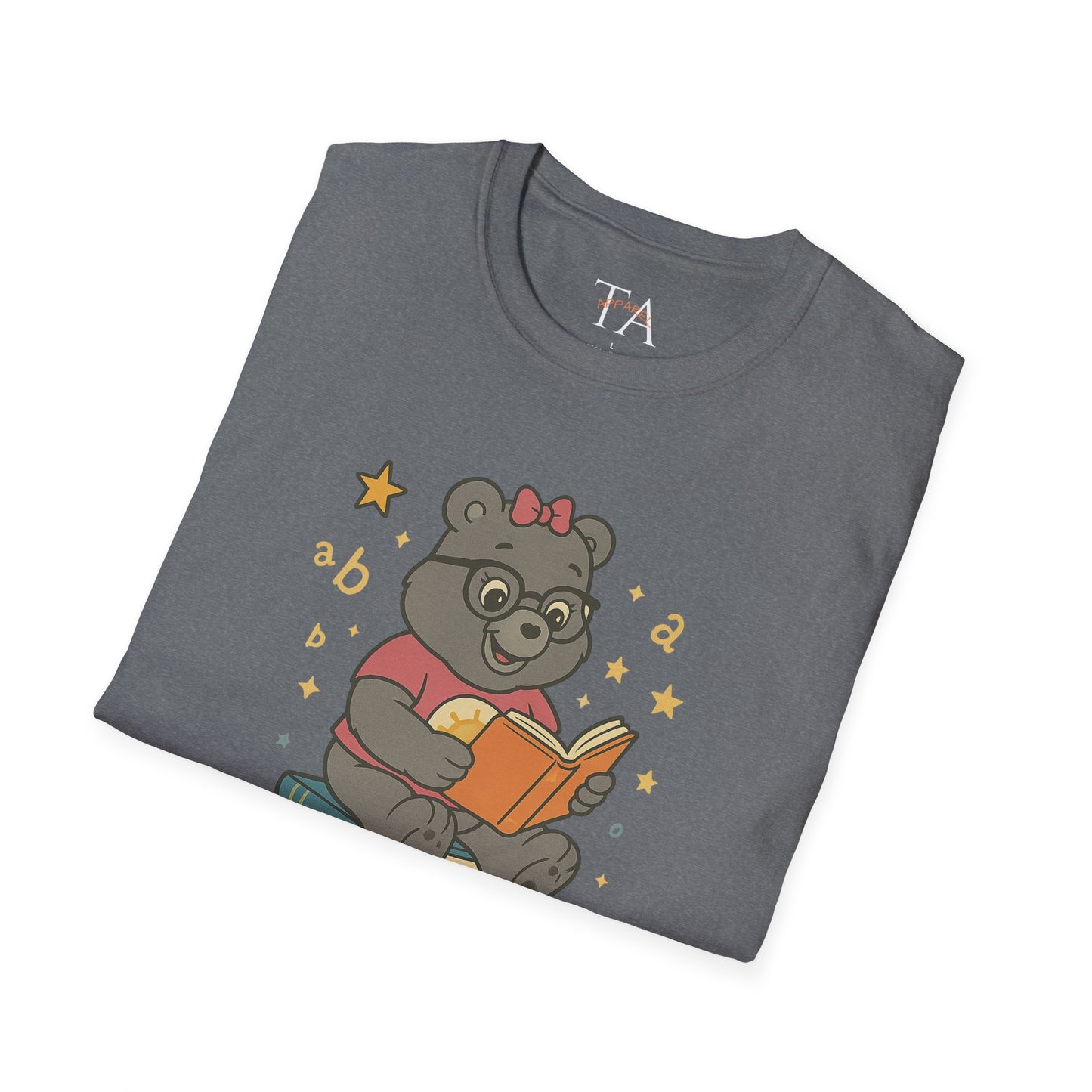 Carebear Jr Book Design Unisex Softstyle T-Shirt, Kids Graphic Tee, Children Reading Shirt, Cute Bear Illustration Top, Retro Style Apparel