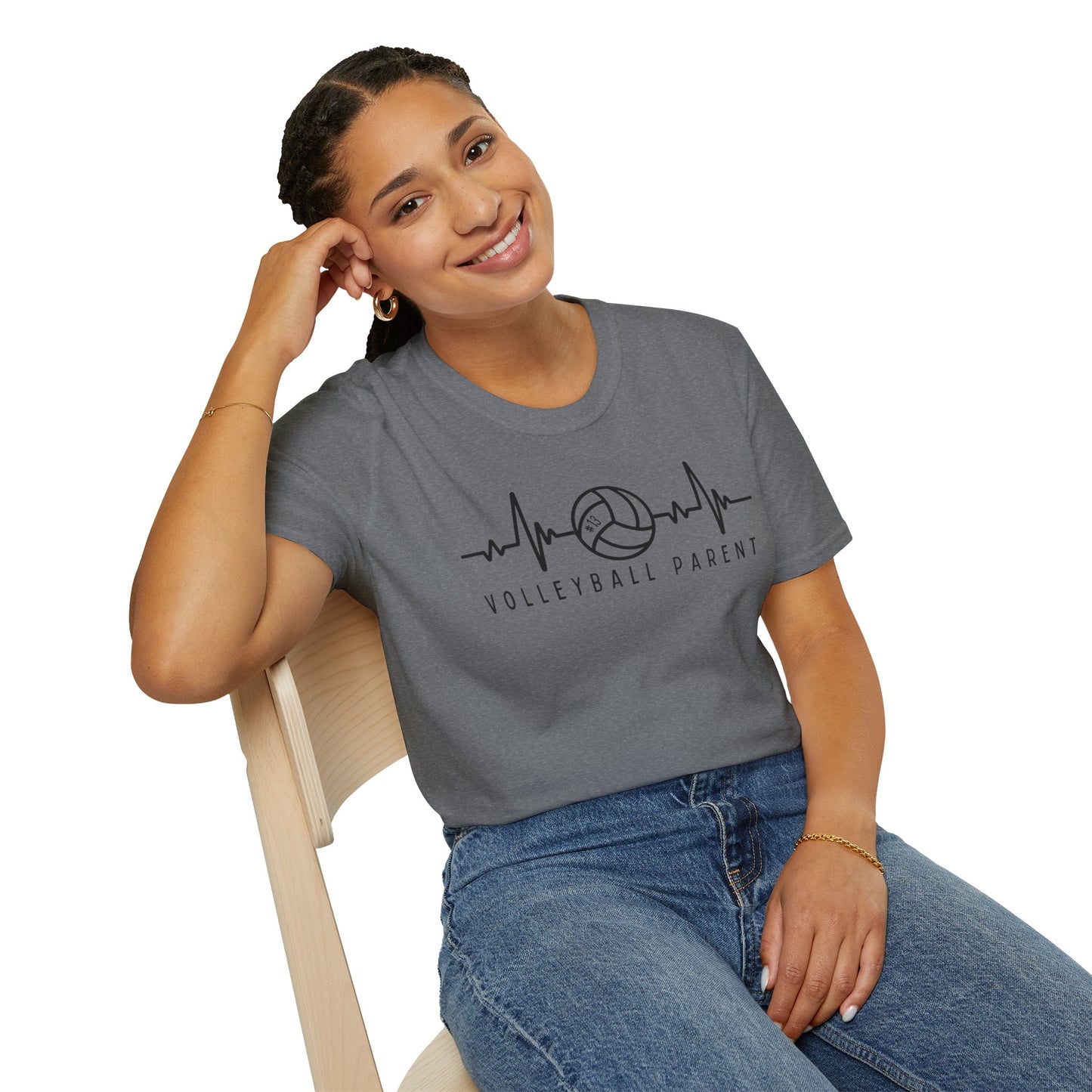 Volleyball Parent Heartbeat T-Shirt Soft Cotton Tee Customizable for Sports Enthusiasts, Gifts for Moms & Dads, Team Spirit Apparel, Athletic Wear
