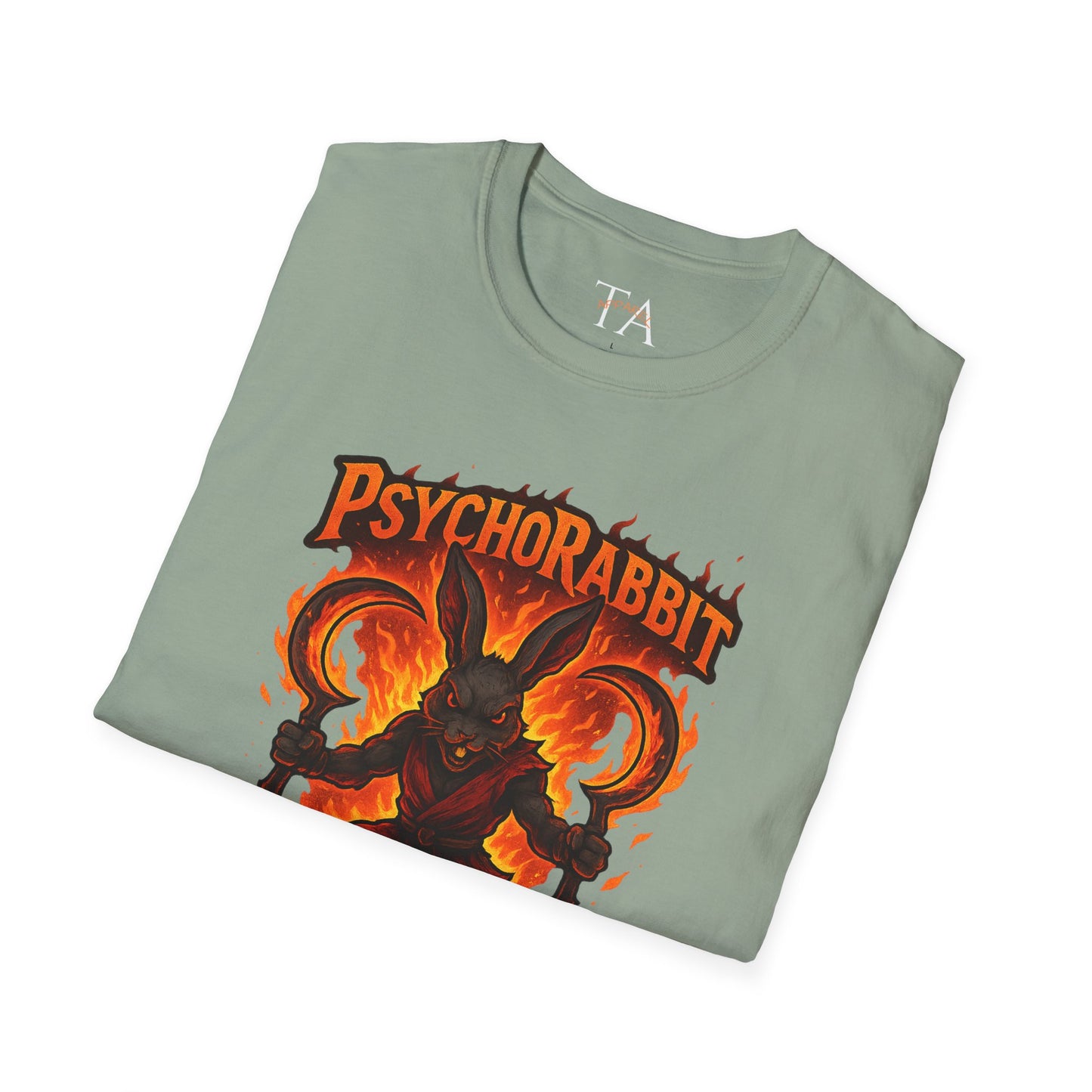 Psychorabbit Graphic Tee | Unisex Softstyle T-Shirt for Anime Fans and Gamers